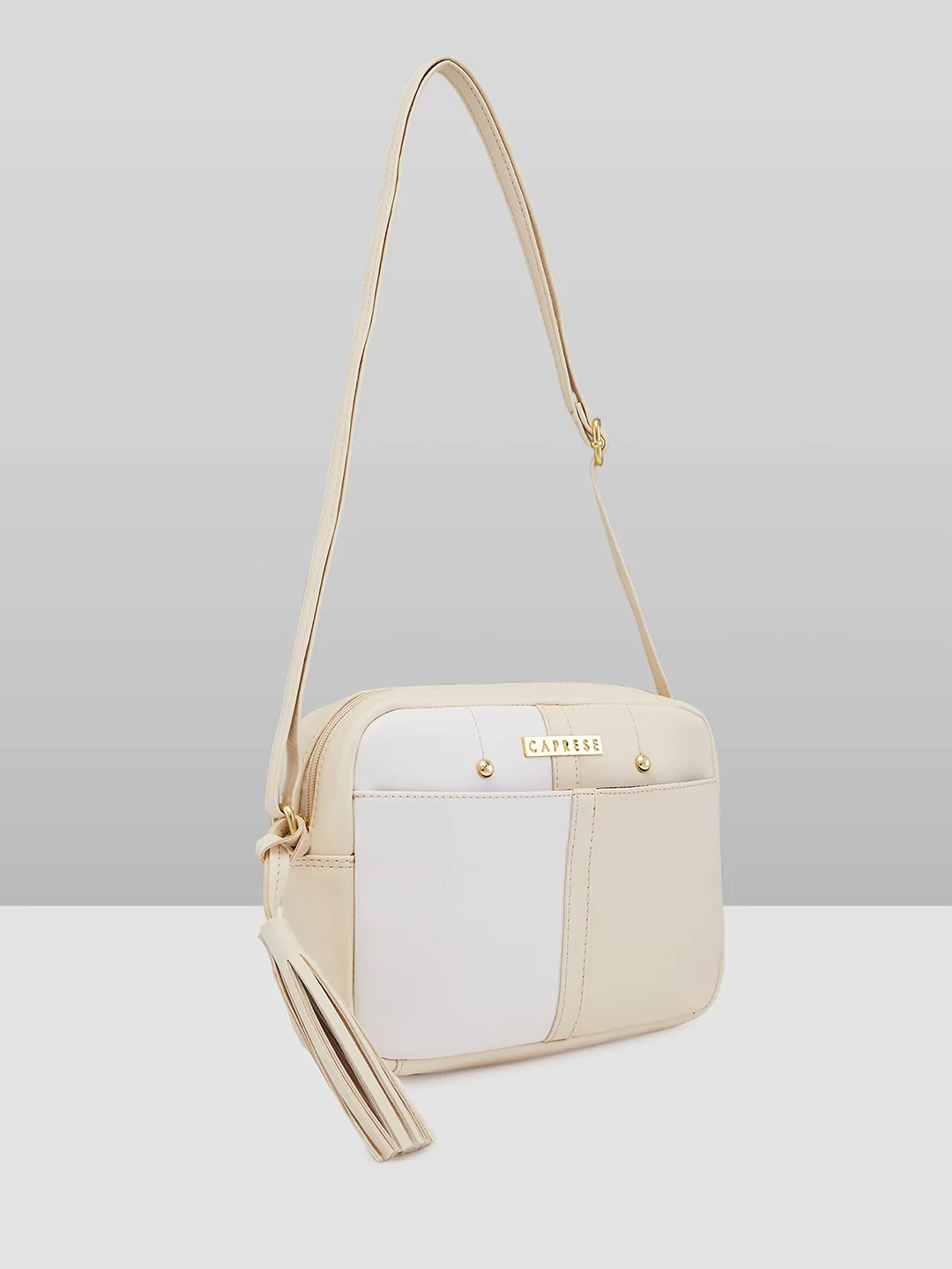 Caprese Sabreen Small Beige Sling Bag - Image 4