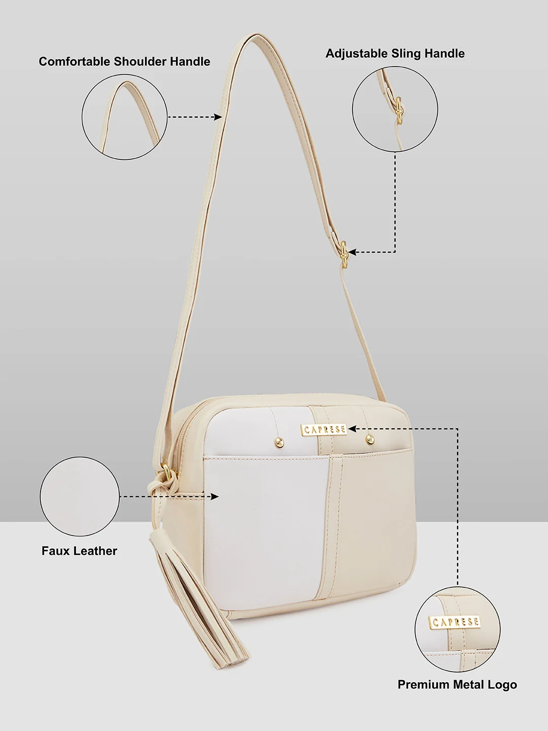 Caprese Sabreen Small Beige Sling Bag - Image 6