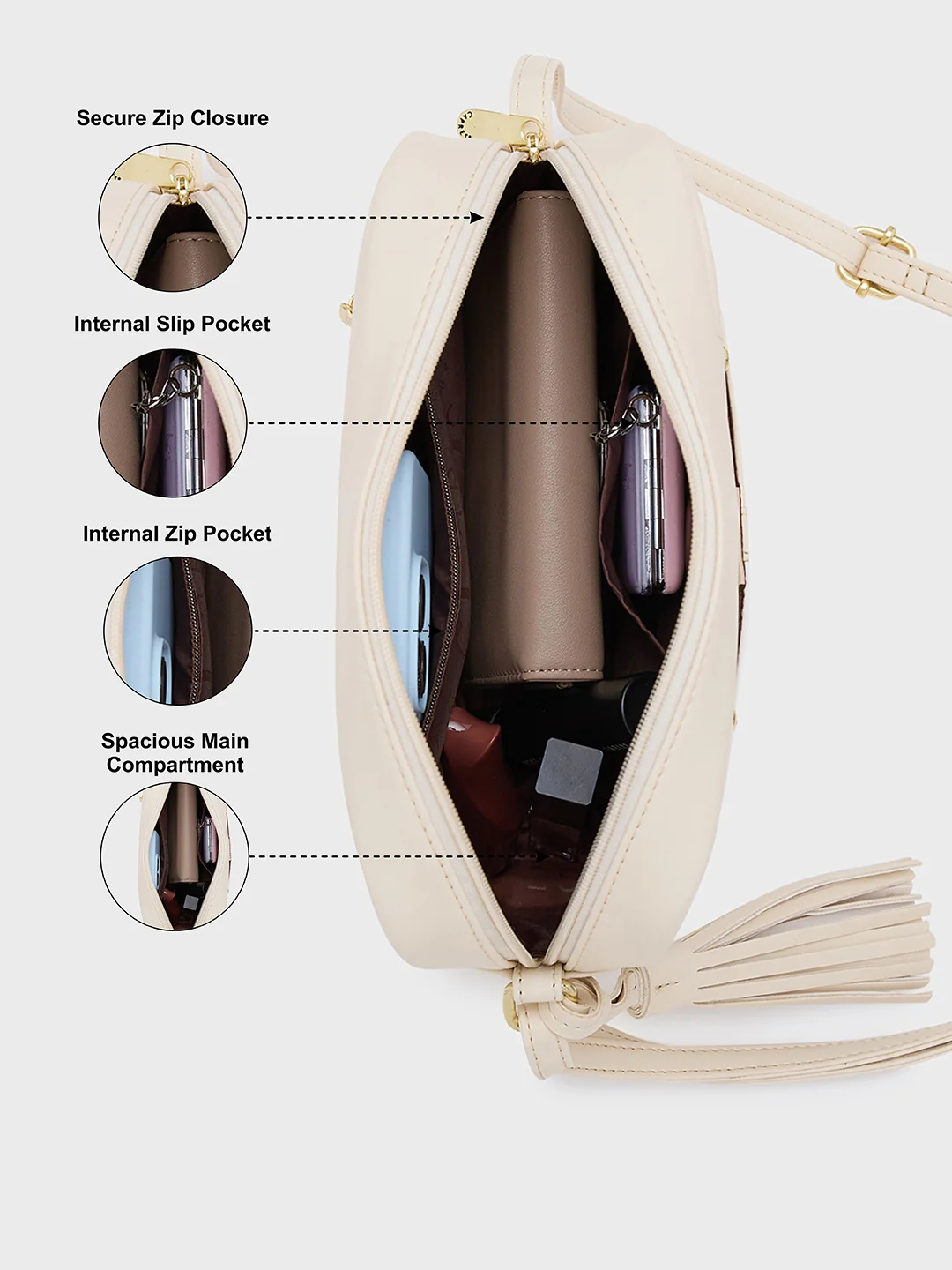 Caprese Sabreen Small Beige Sling Bag - Image 7