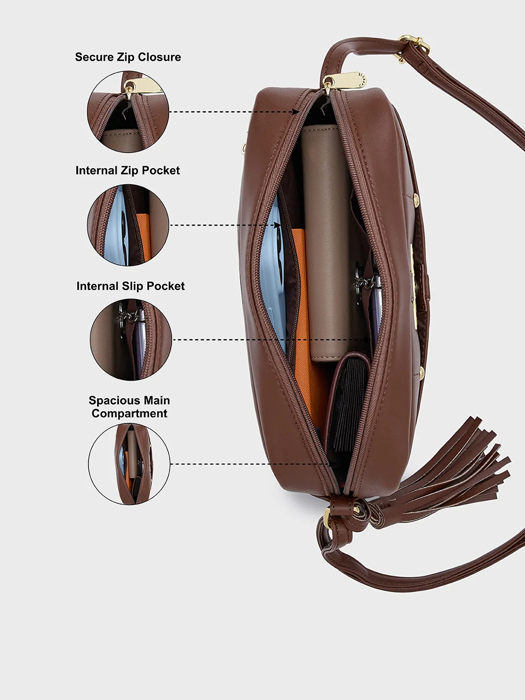 Caprese Sabreen Small Chocolate Sling Bag - Image 7