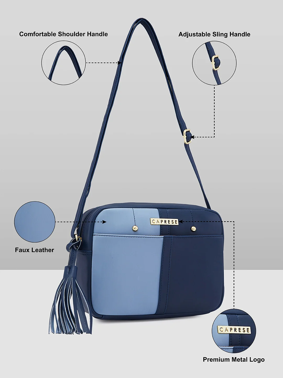 Caprese Sabreen Small Navy Sling Bag - Image 6