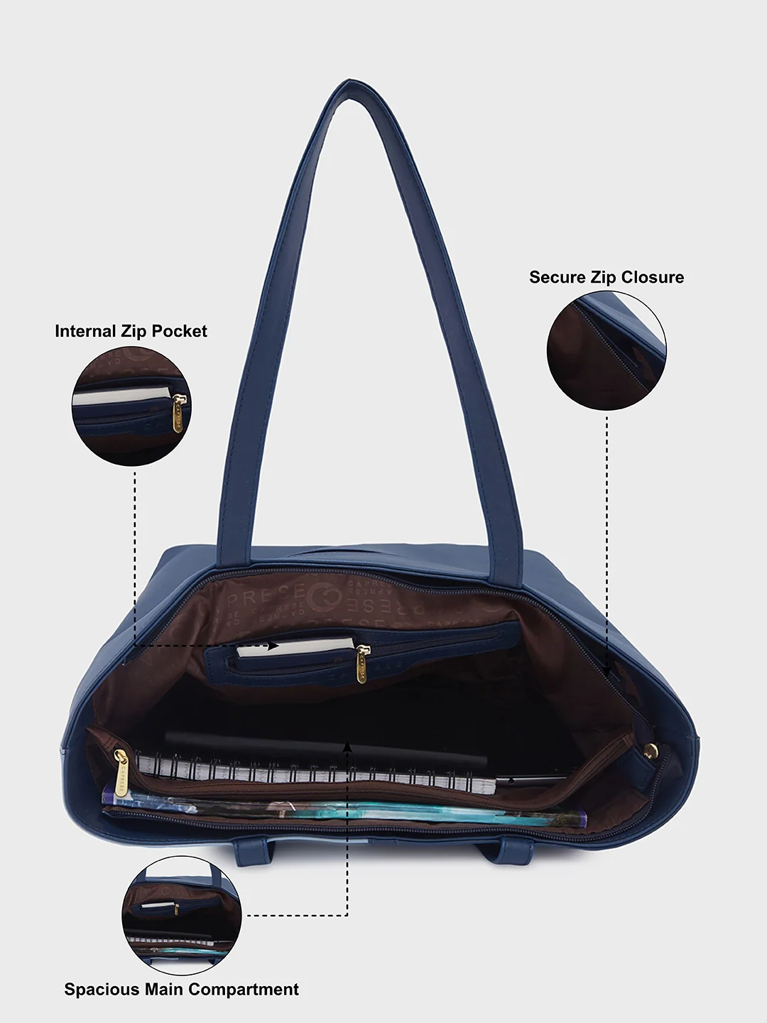 Caprese Sabreen Large Blue Navy Tote Bag - Image 7