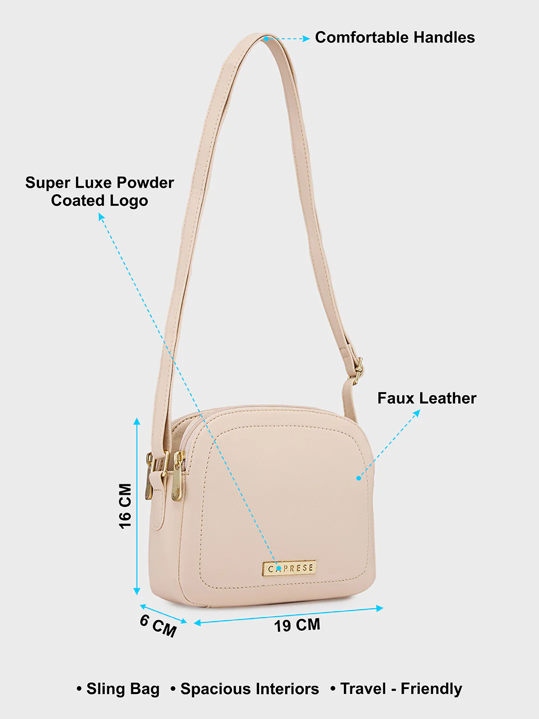 Caprese Safia Small Beige Sling Bag - Image 6