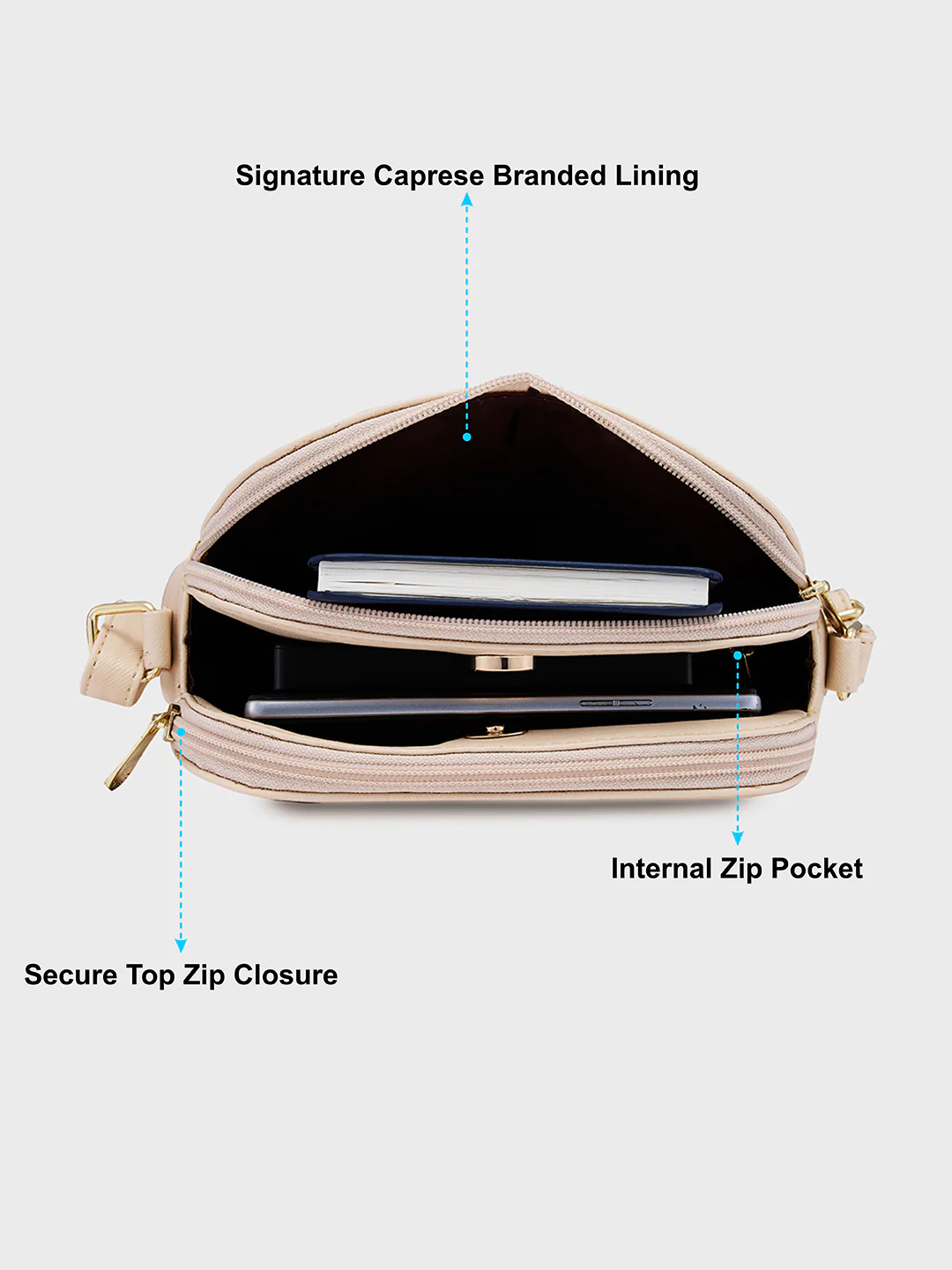 Caprese Safia Small Beige Sling Bag - Image 7