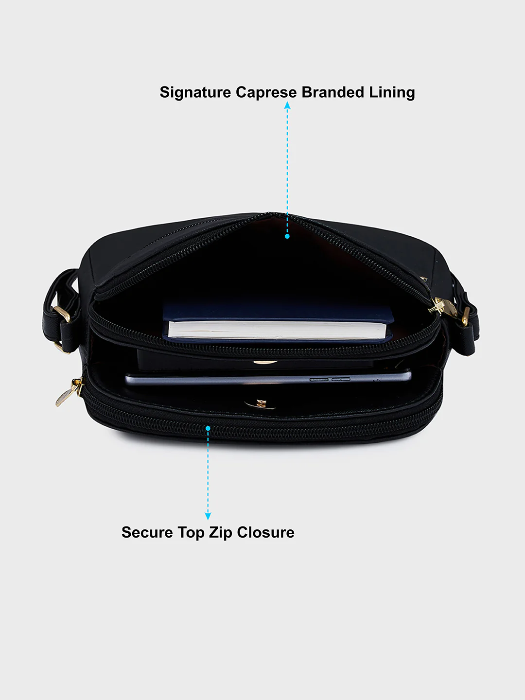 Caprese Safia Small Black Sling Bag - Image 8