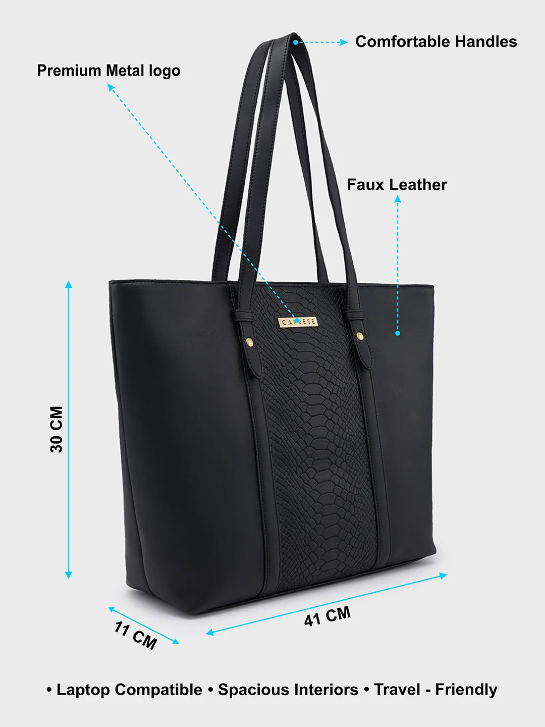 Caprese Sameera Large Black Laptop Tote Bag - Image 7