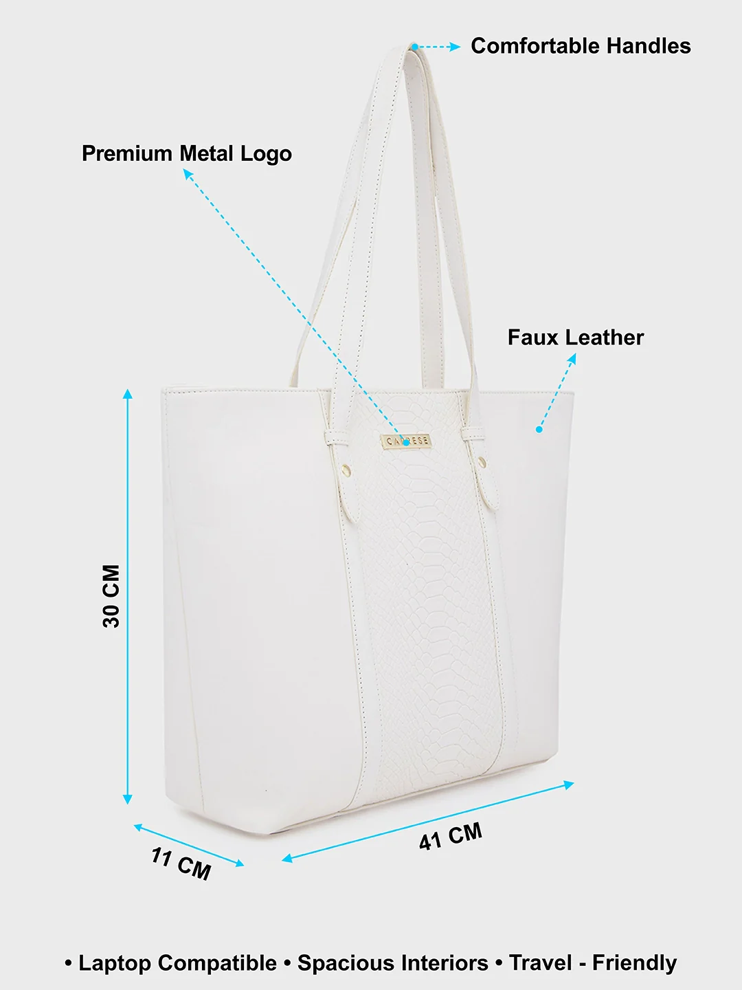 Caprese Sameera Tote Large Off White Laptop Bag - Image 7