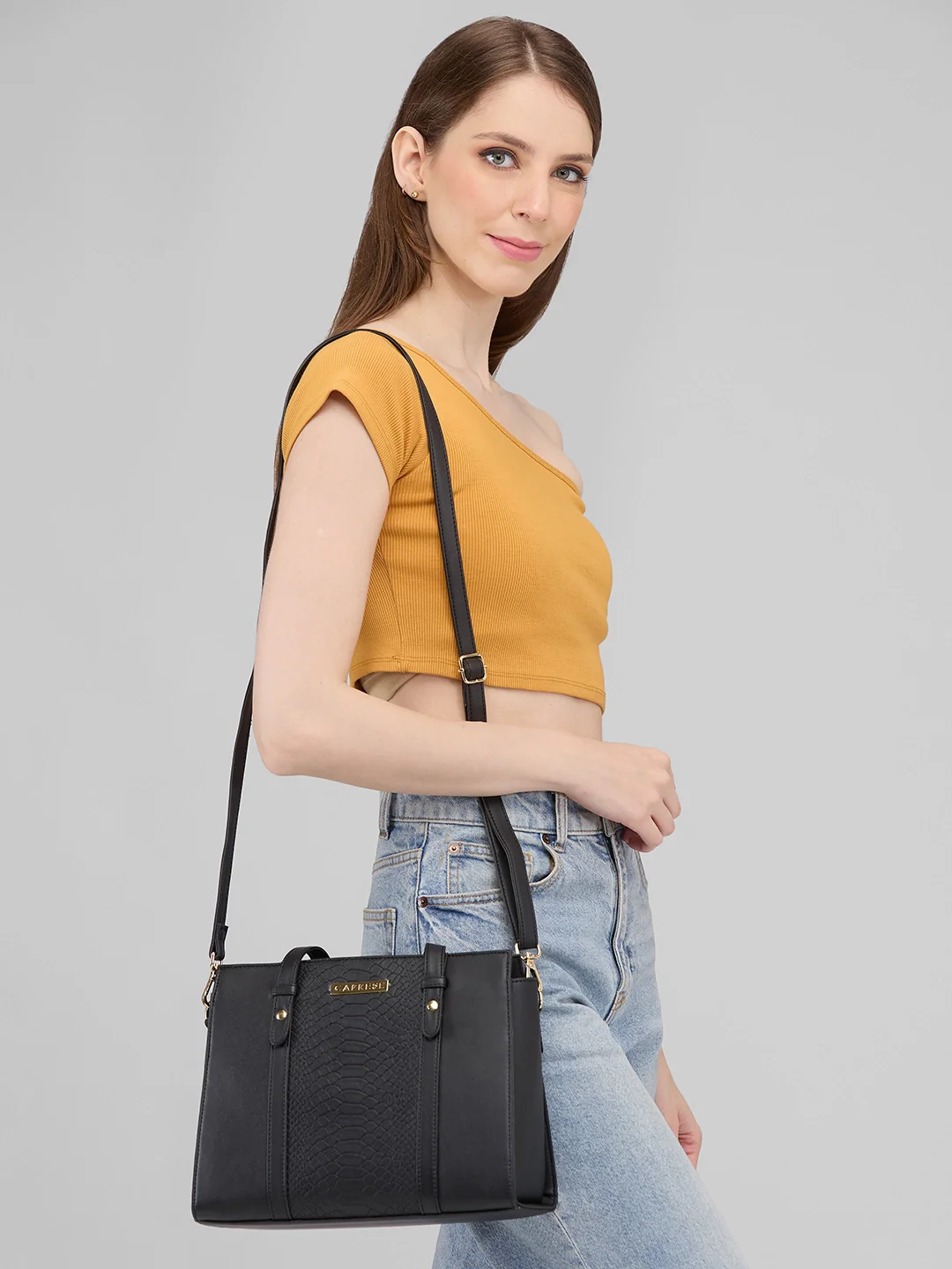 Caprese Sameera Medium Black Satchel Bag - Image 10