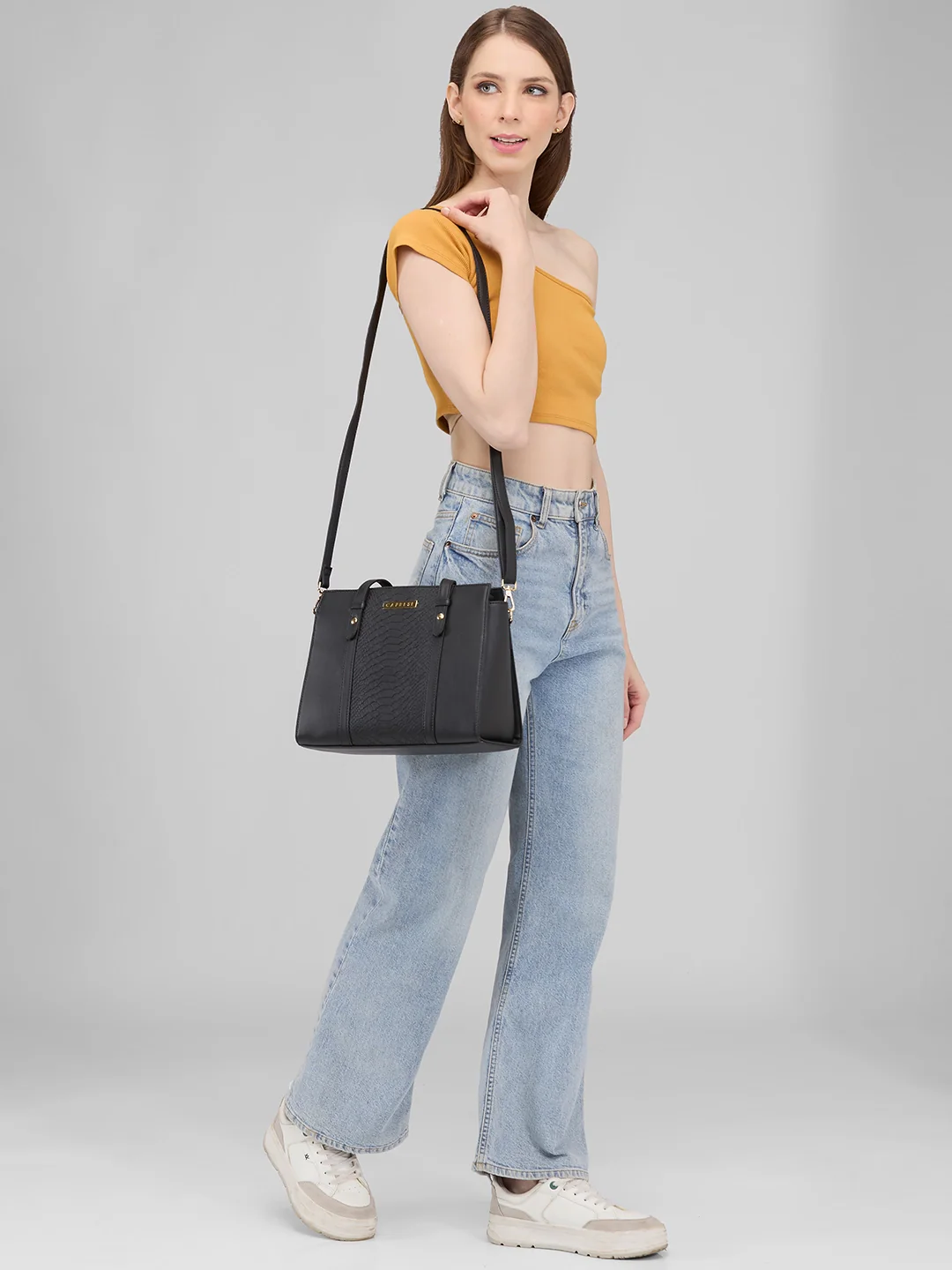 Caprese Sameera Medium Black Satchel Bag - Image 2