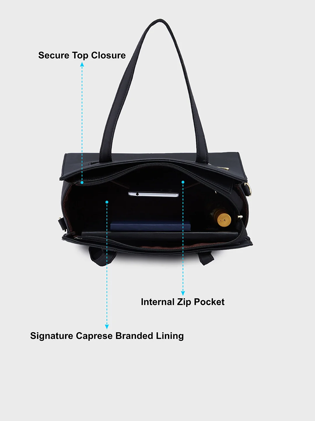 Caprese Sameera Medium Black Satchel Bag - Image 7