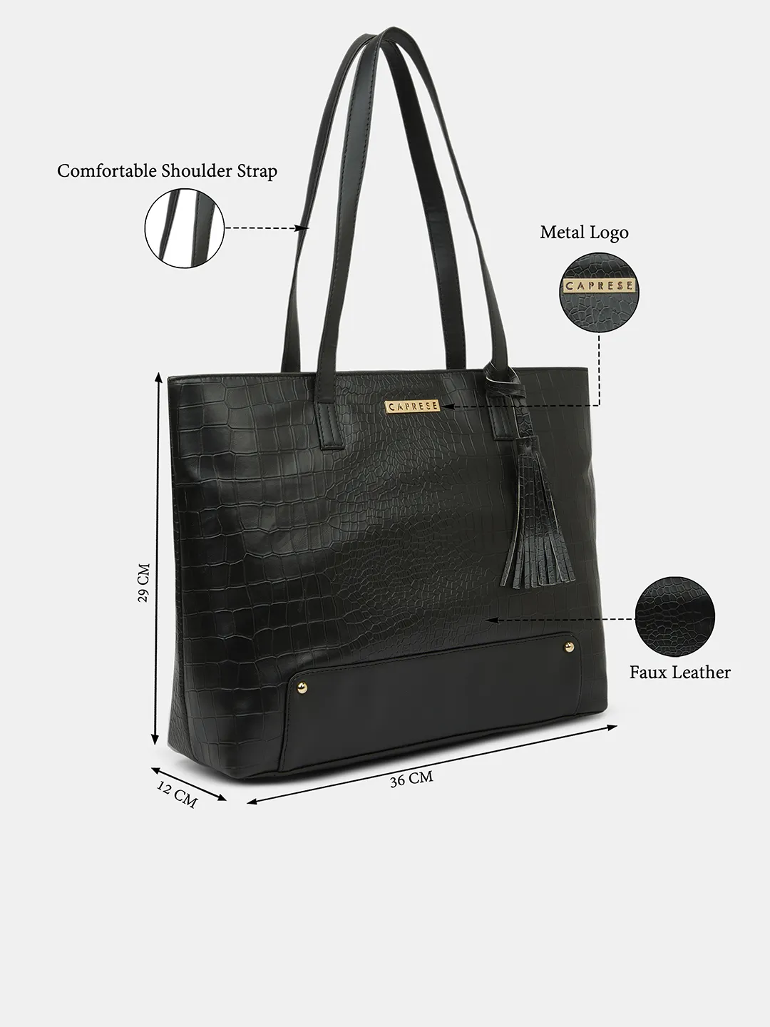 Caprese Sansa Large Black Tote Bag - Image 8