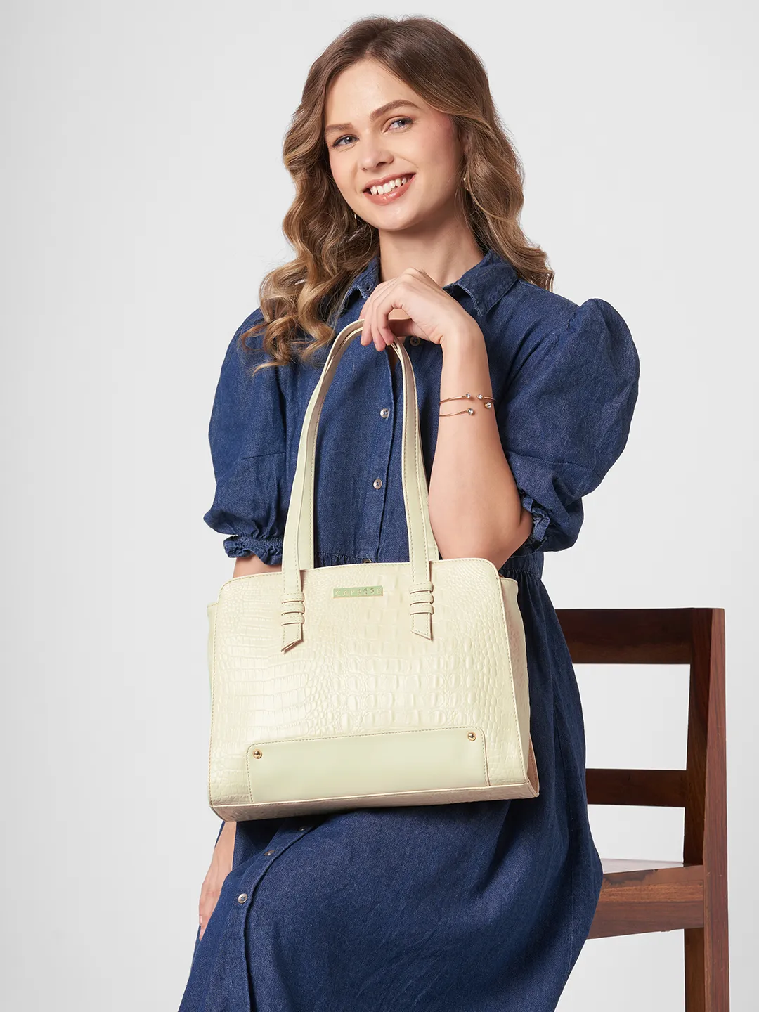 Caprese  Sansa Large Dark Beige Satchel Bag - Image 10