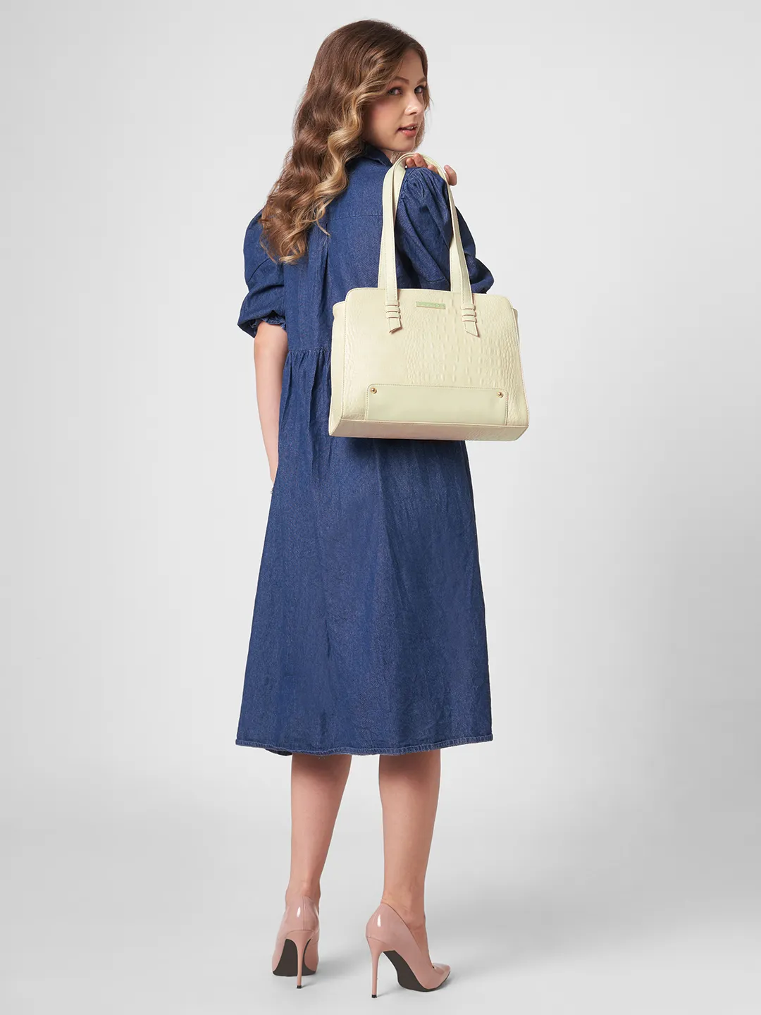 Caprese  Sansa Large Dark Beige Satchel Bag - Image 9