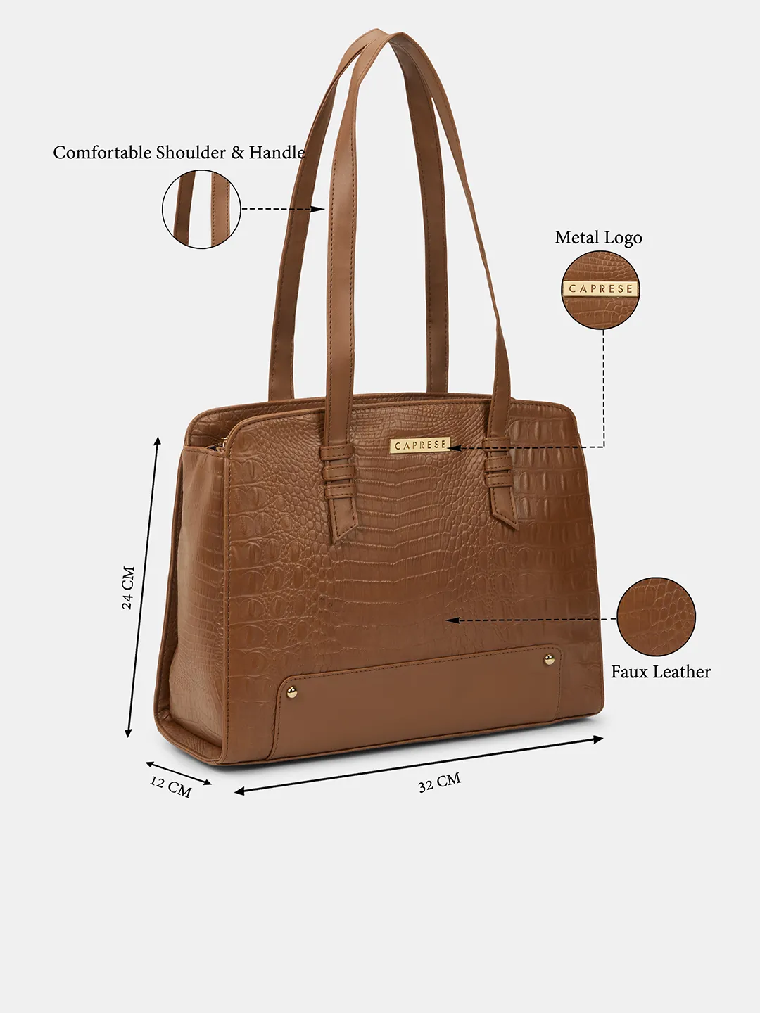 Caprese Sansa Large Tan Satchel Bag - Image 7