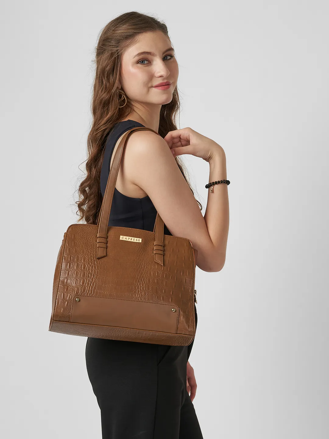 Caprese Sansa Large Tan Satchel Bag - Image 8