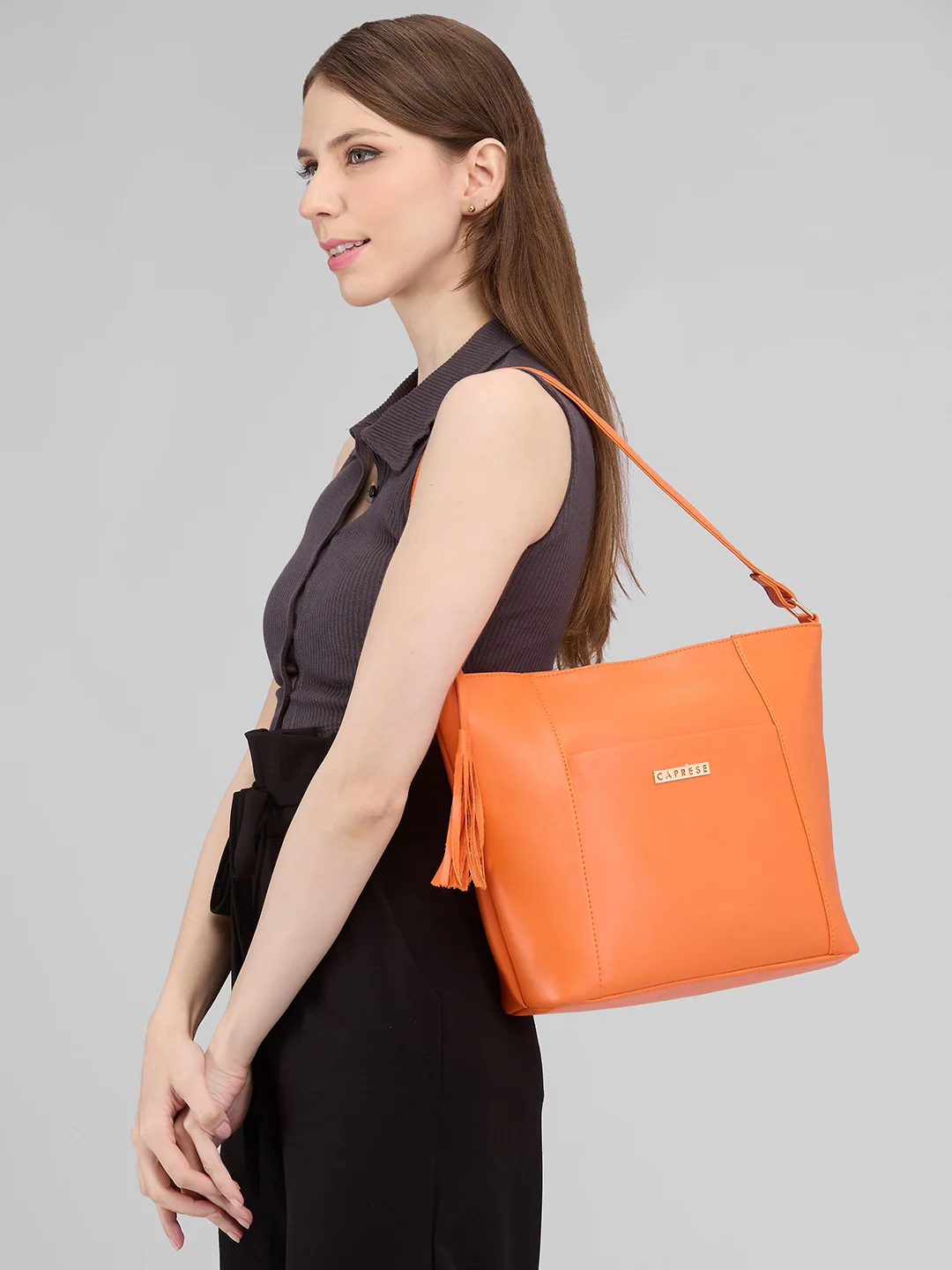 Caprese Sari Medium Burnt Orange Hobo Bag - Image 13