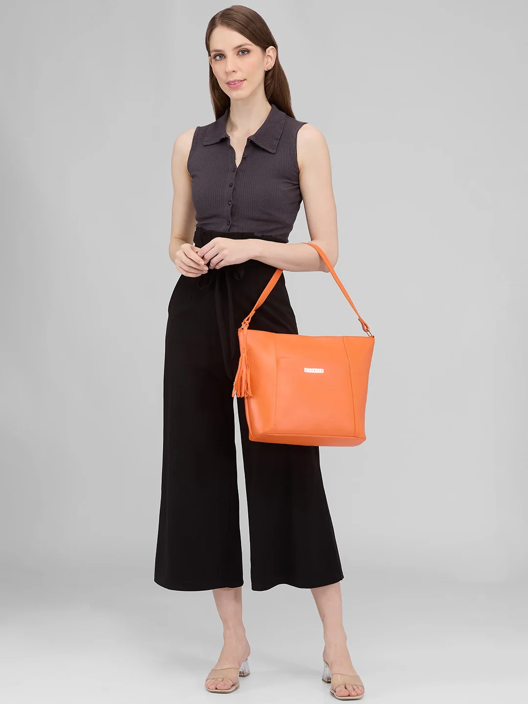 Caprese Sari Medium Burnt Orange Hobo Bag - Image 3