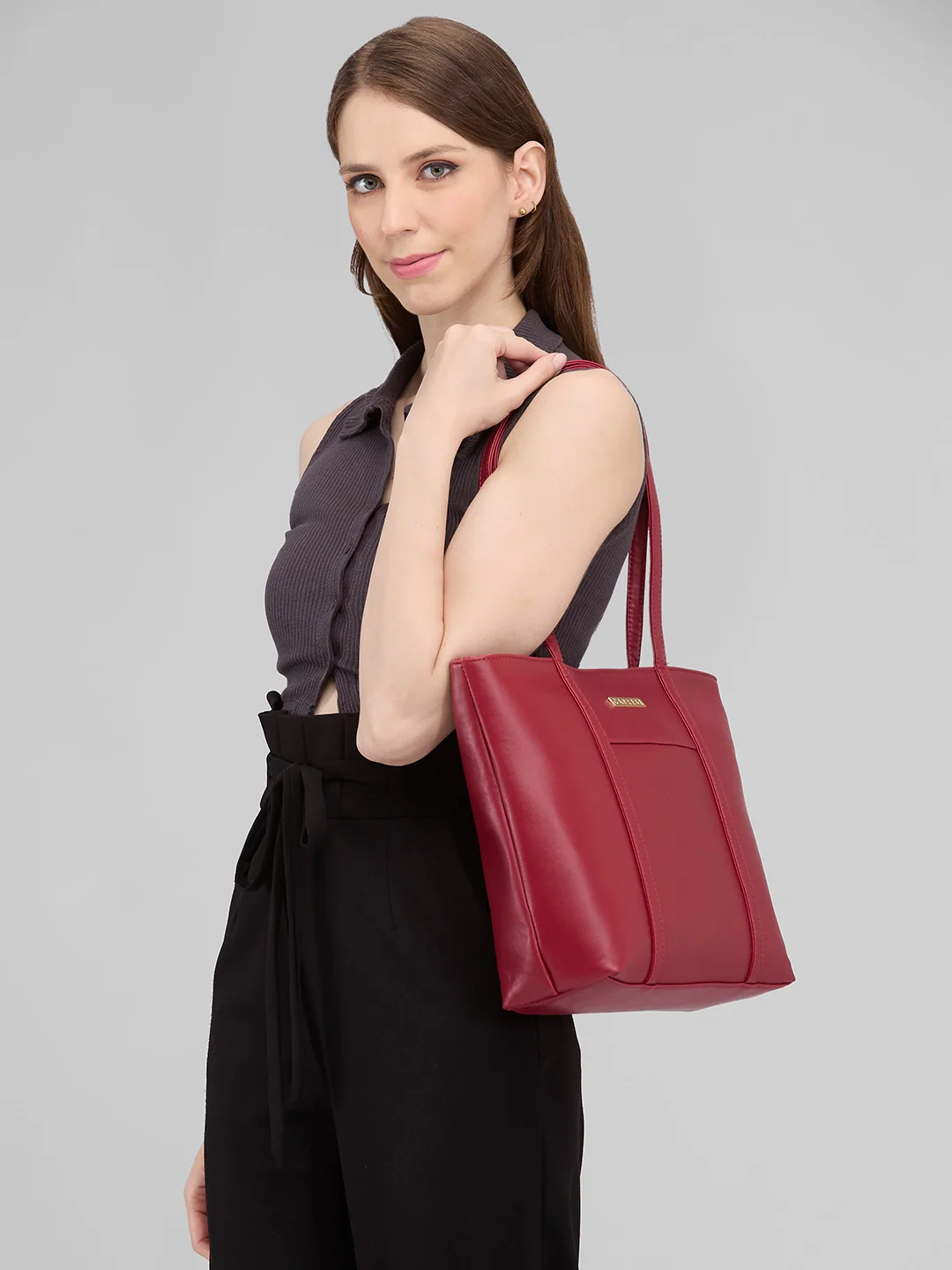 Caprese Sari Medium Maroon Tote Bag - Image 13