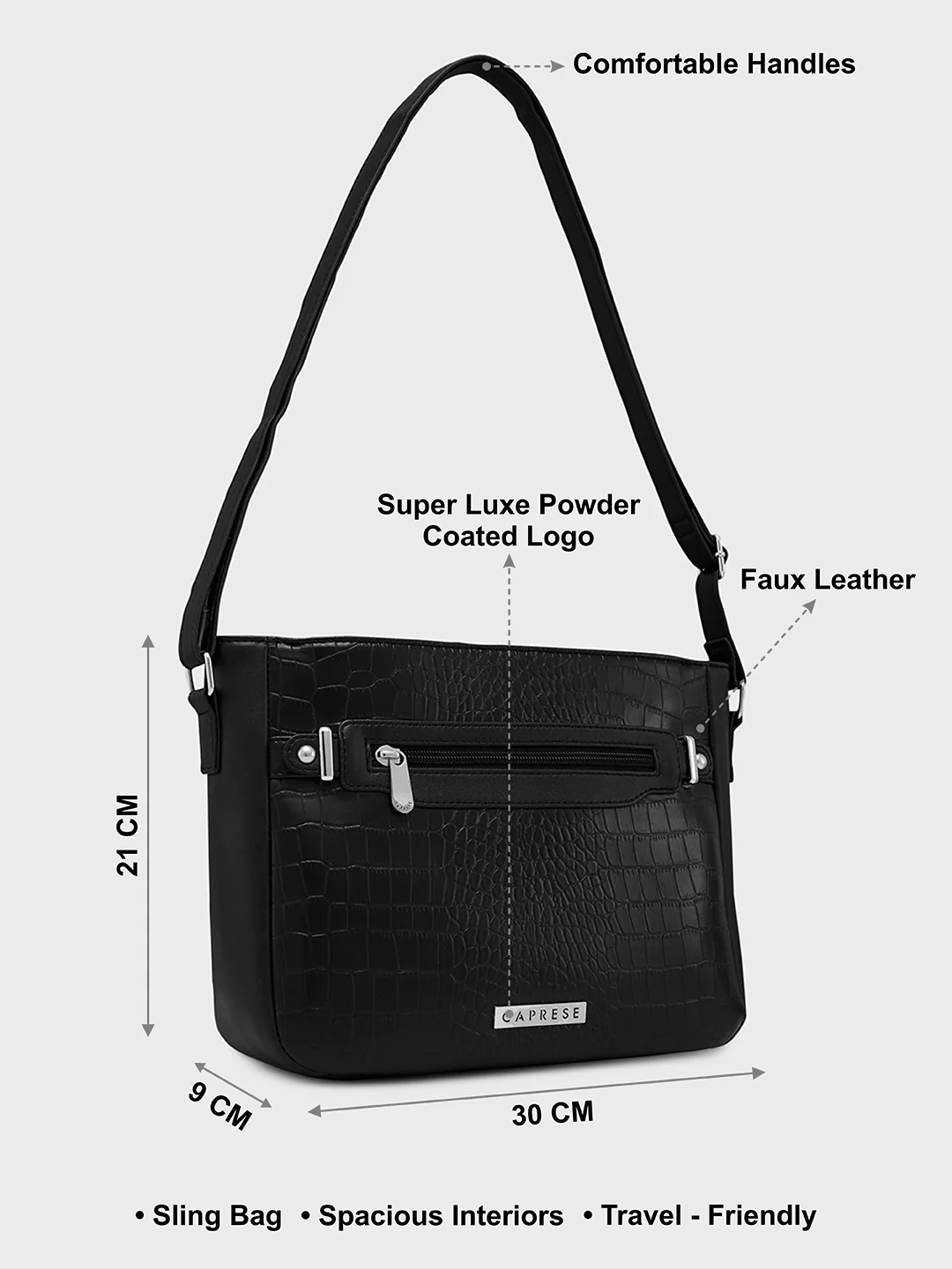 Caprese Savina Medium Black Sling Bag - Image 7
