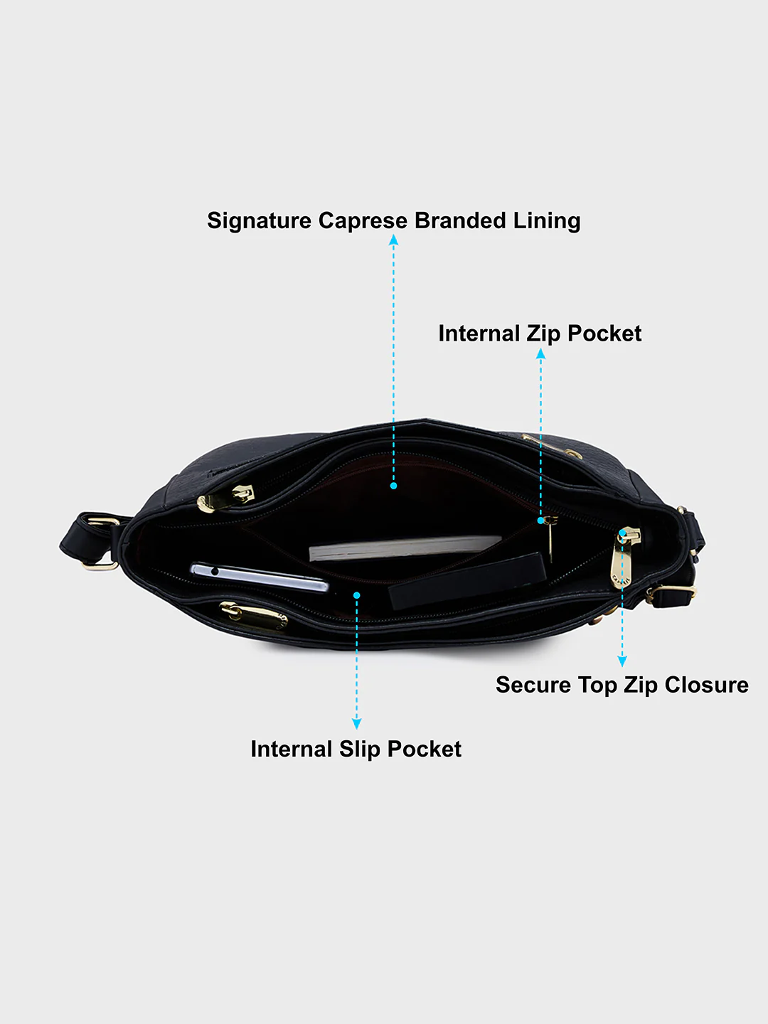 Caprese Savina Medium Black Sling Bag - Image 8
