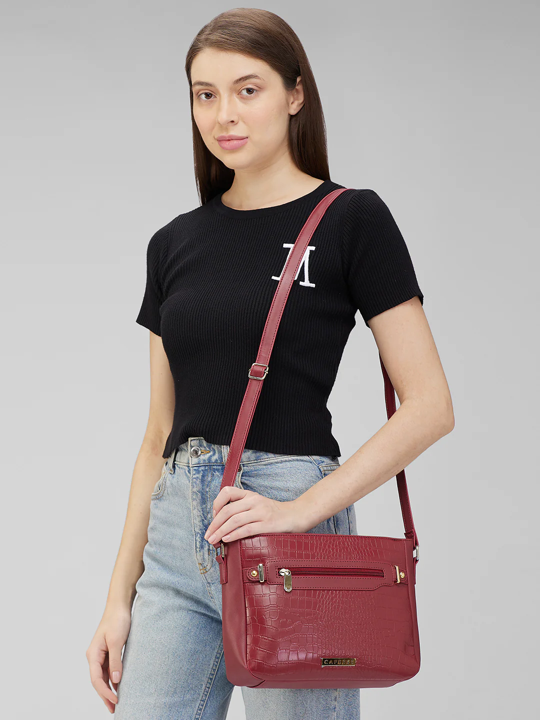 Caprese Savina Medium Maroon Sling Bag - Image 11
