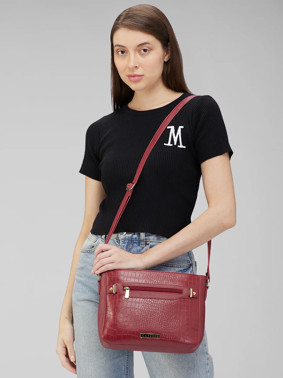 Caprese Savina Medium Maroon Sling Bag - Image 12