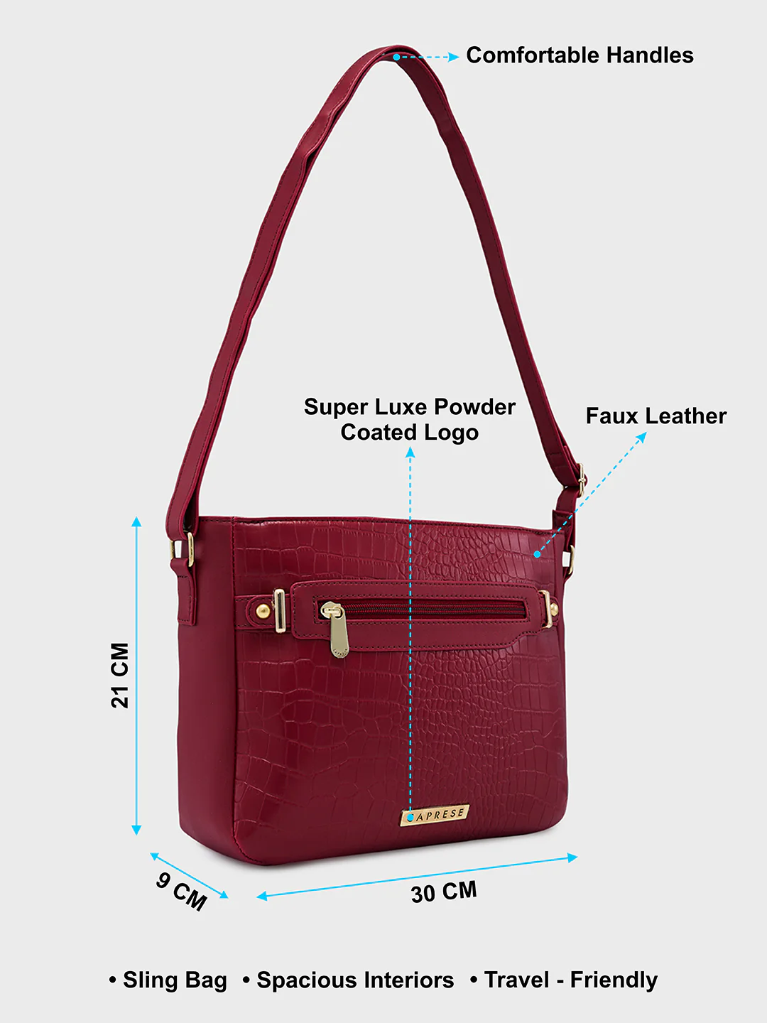 Caprese Savina Medium Maroon Sling Bag - Image 6