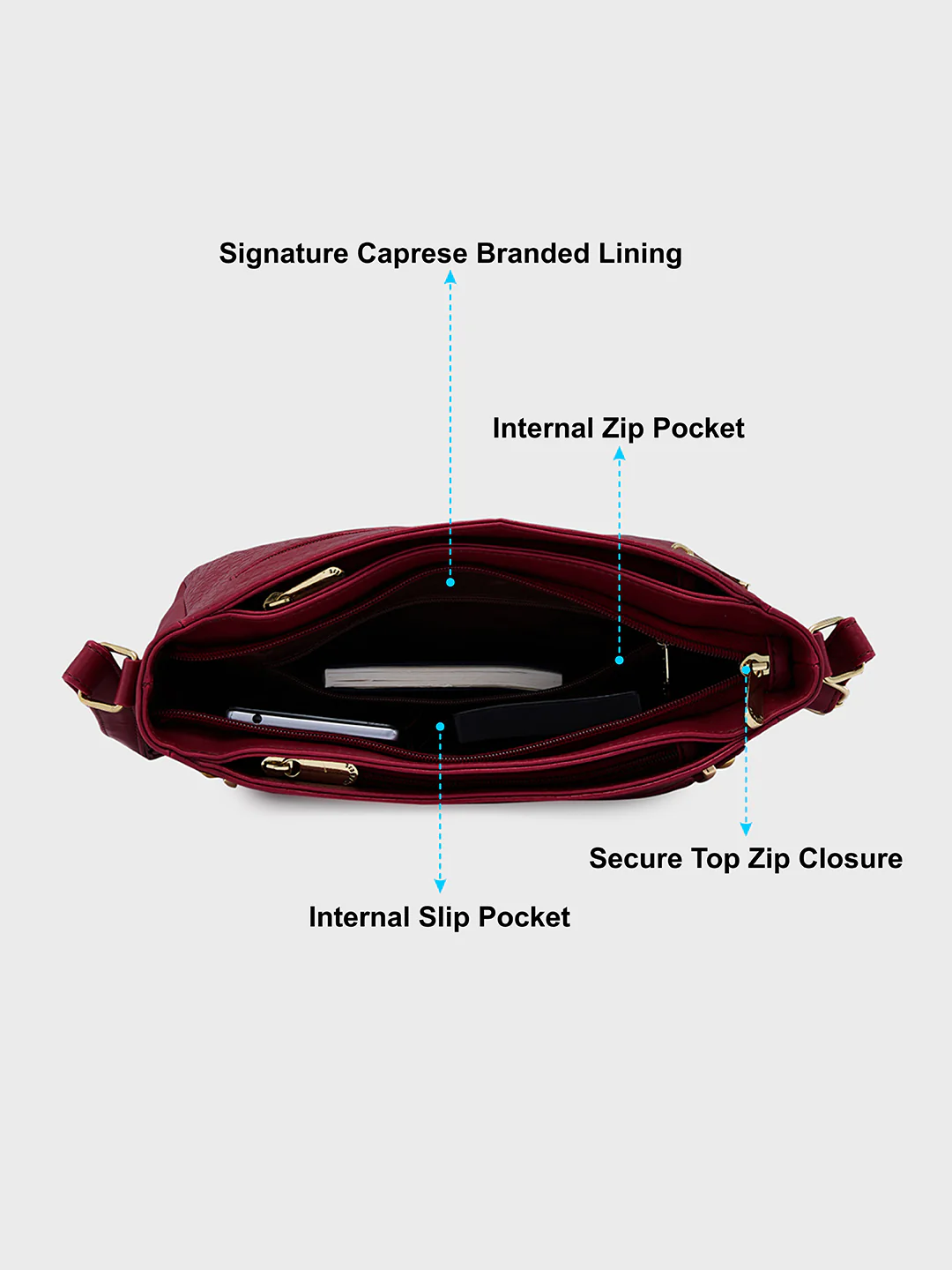 Caprese Savina Medium Maroon Sling Bag - Image 7