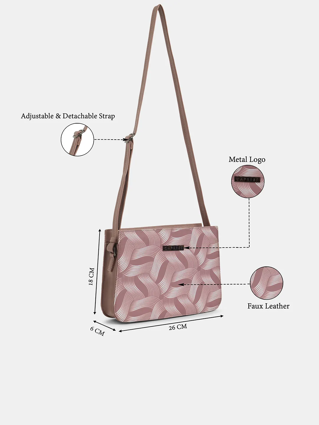 Caprese Seiko Medium Dark Pink Sling Bag - Image 3