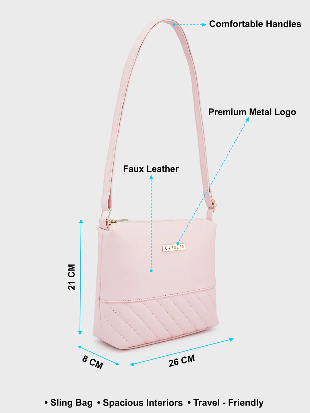 Caprese Serene Small Blush Sling Bag - Image 7