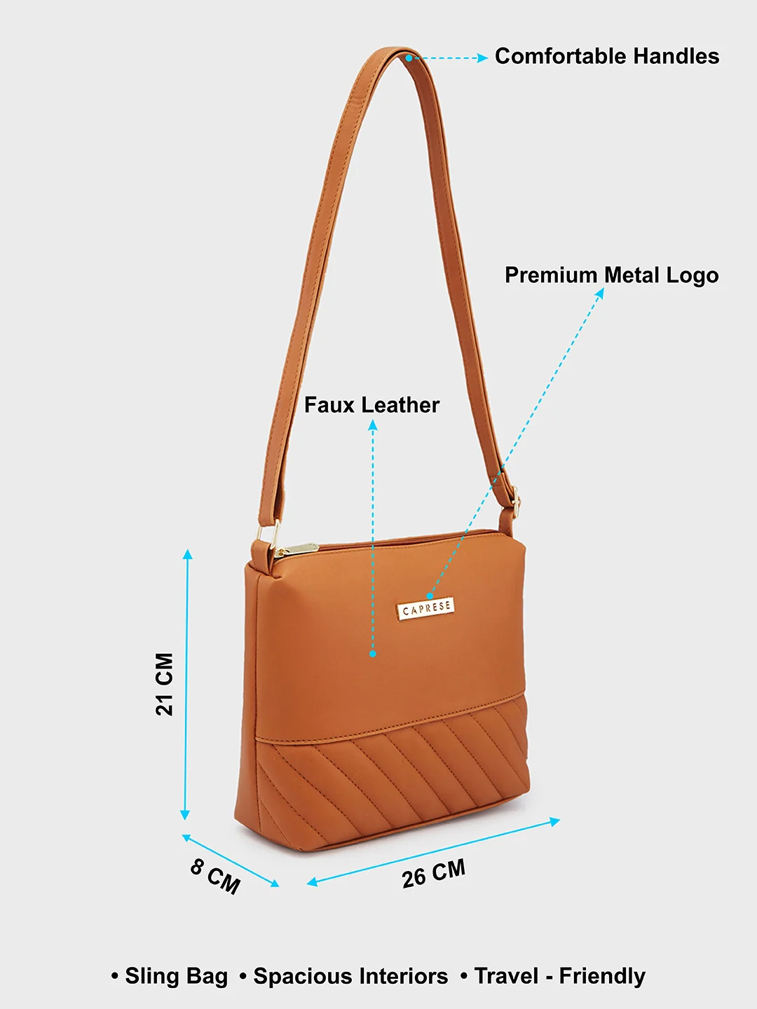 Caprese Serene Small Tan Sling Bag - Image 7