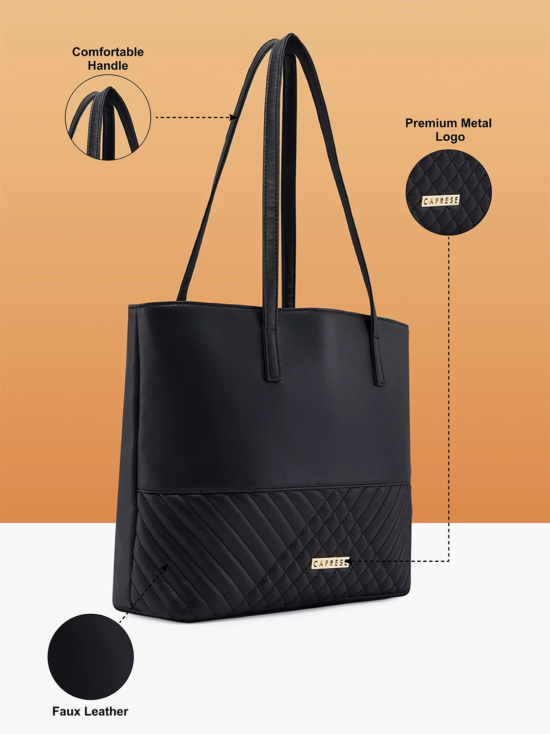 Caprese Serene Medium Black Tote Bag - Image 6