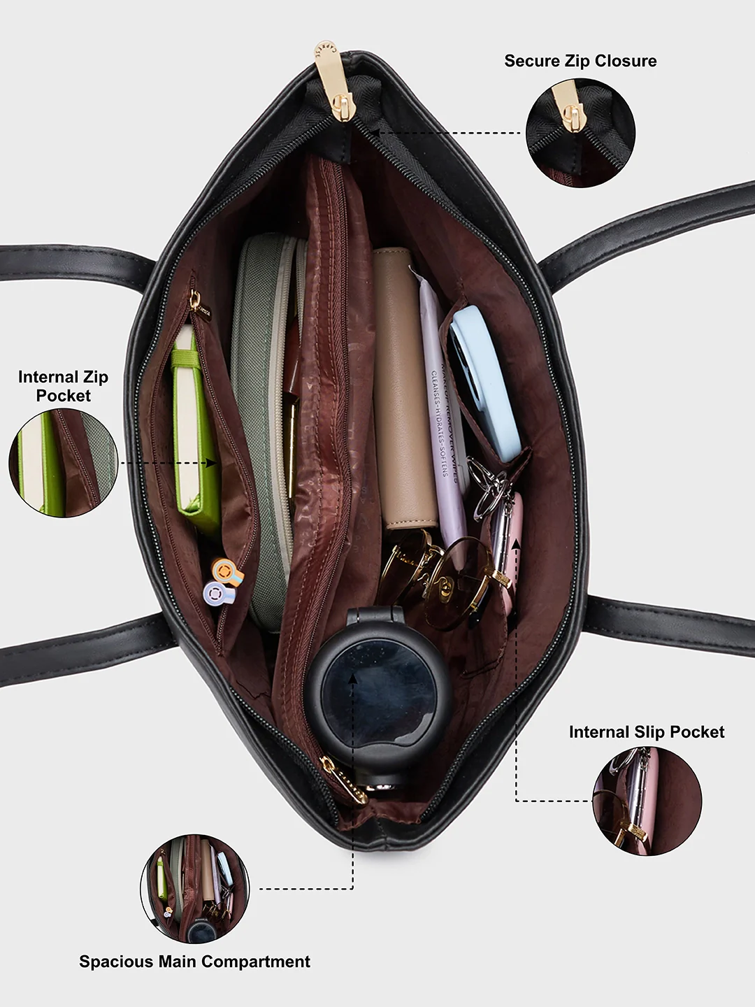 Caprese Serene Medium Black Tote Bag - Image 7