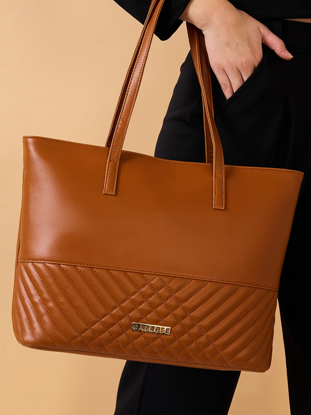 Caprese Serene Medium Tan Tote Bag - Image 10