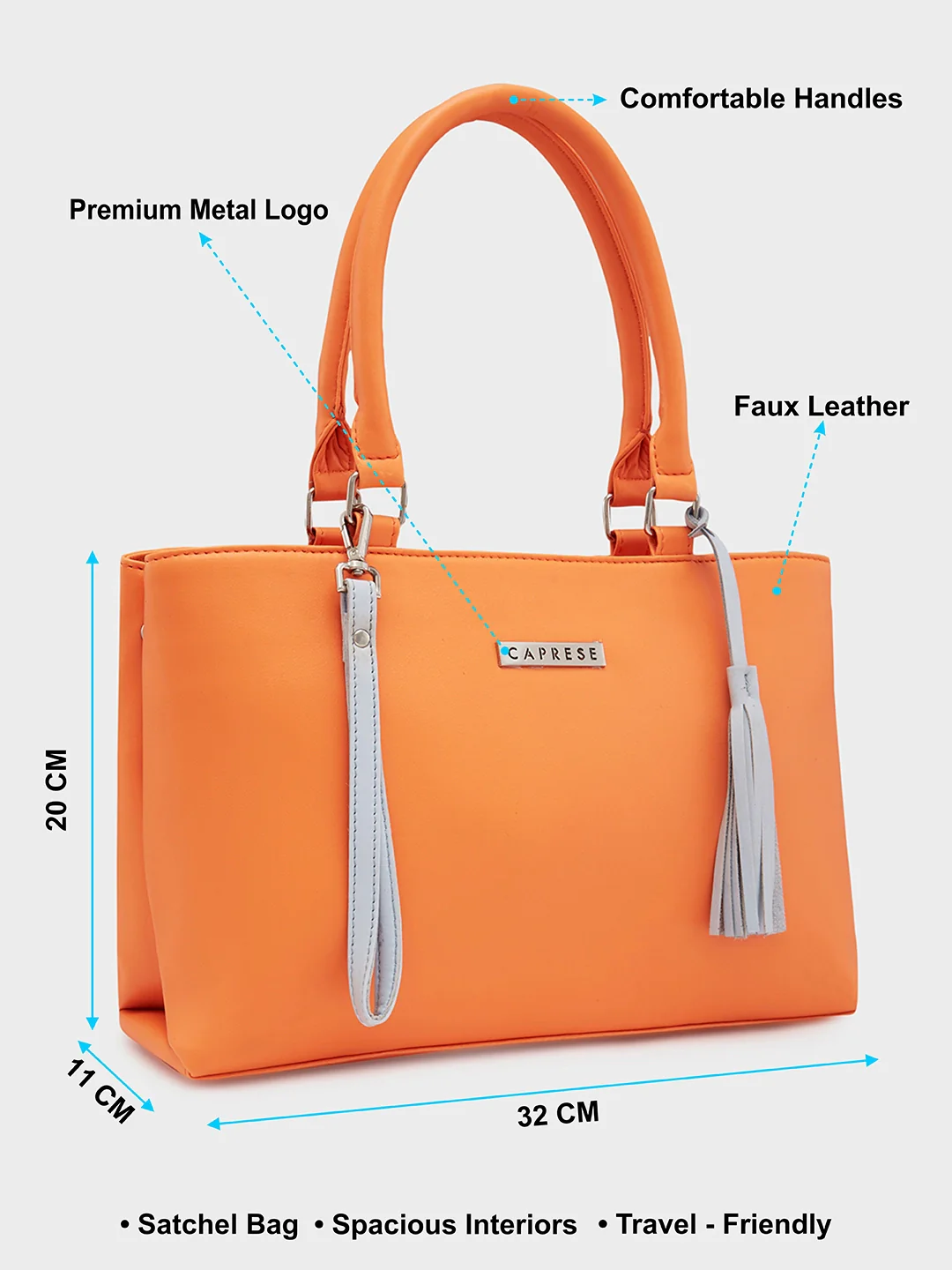 Caprese Shally Medium Orange Satchel Bag - Image 7