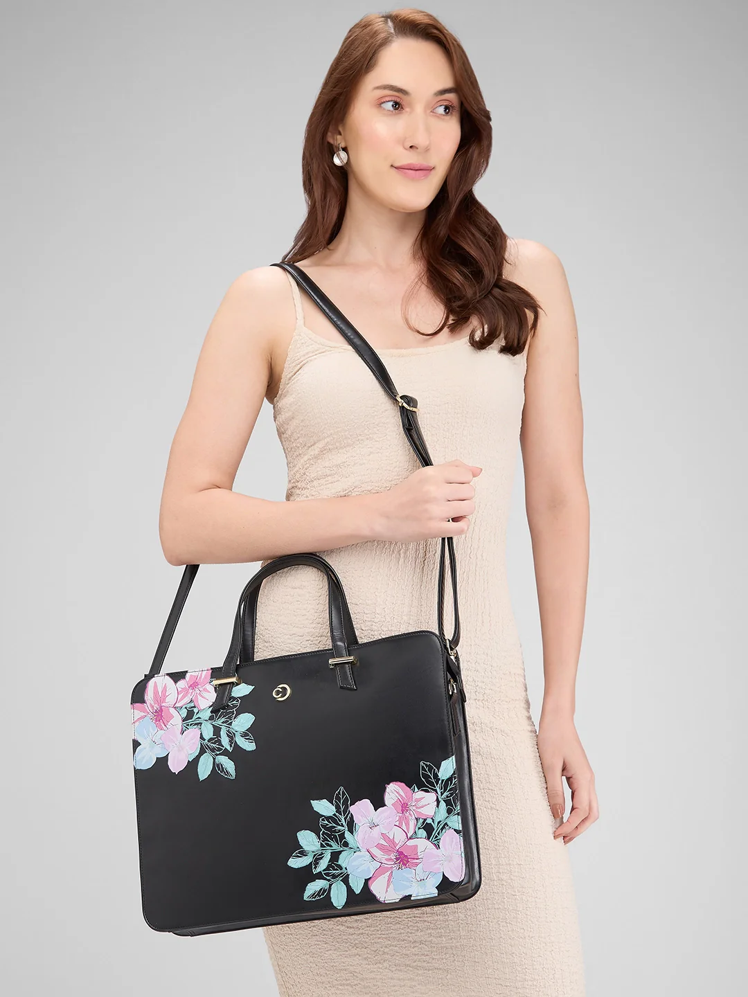 Caprese Shanaya Large Black Printed Laptop Bag - Image 11