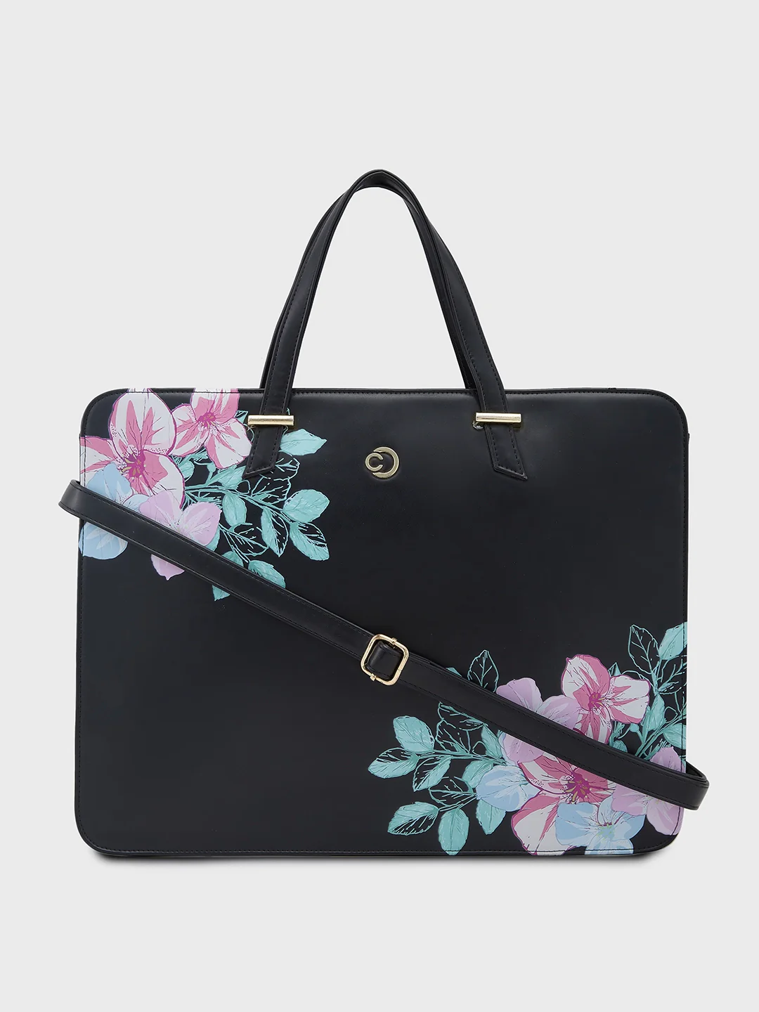 Caprese Shanaya Large Black Printed Laptop Bag - Image 14