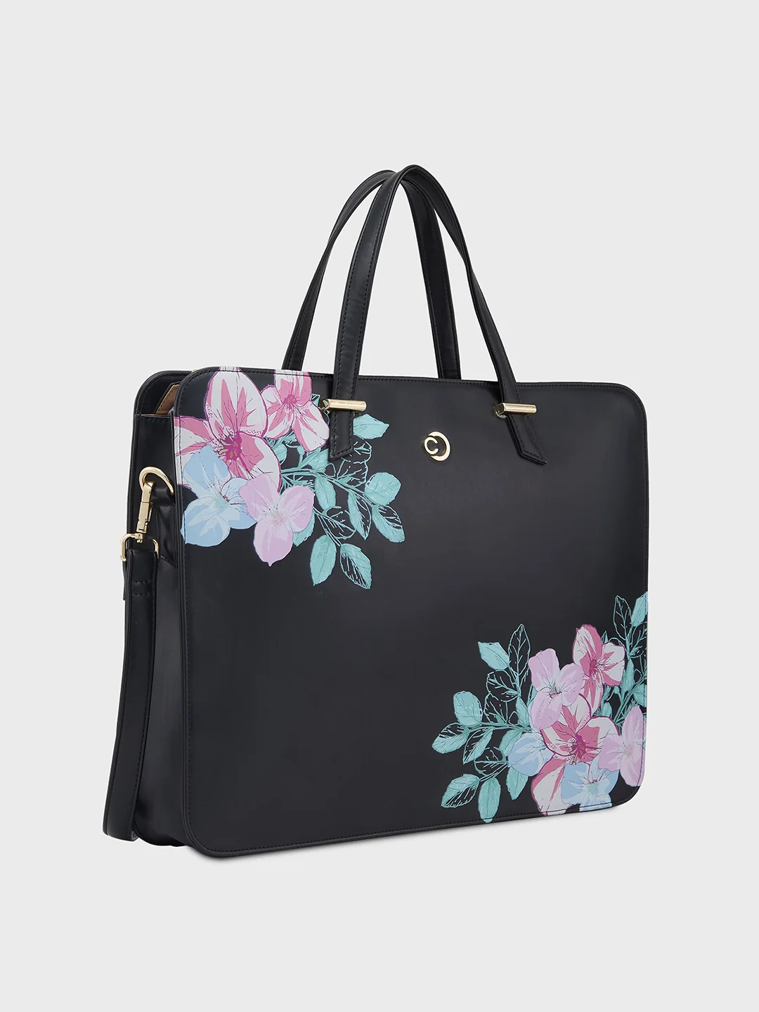 Caprese Shanaya Large Black Printed Laptop Bag - Image 4