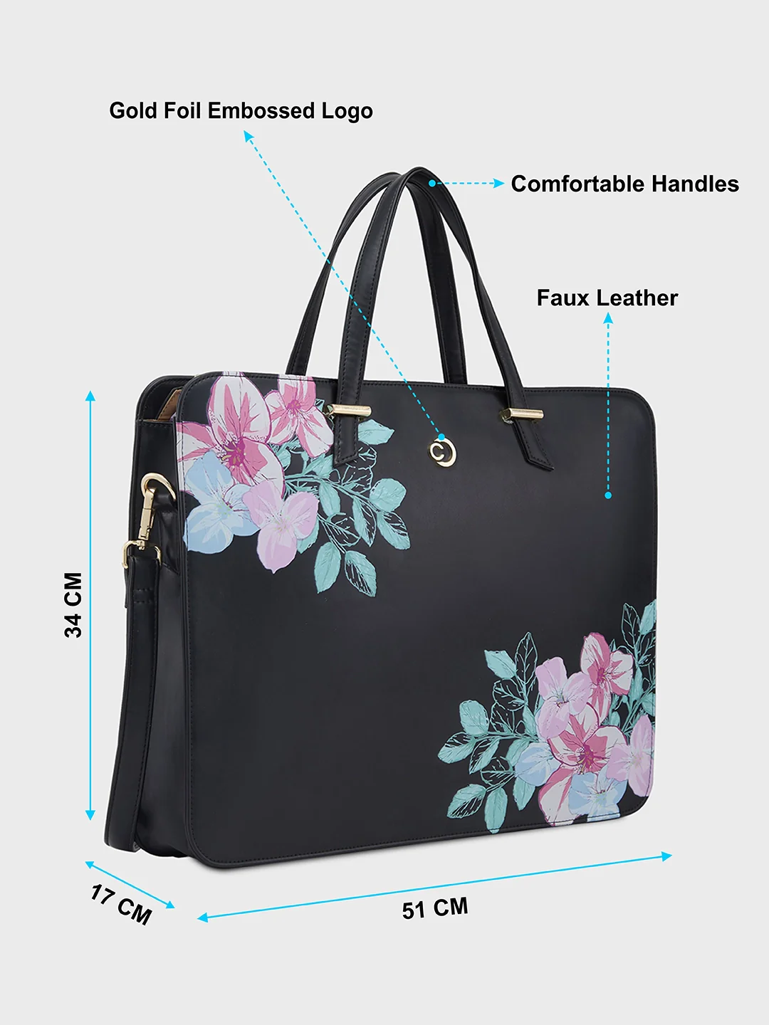 Caprese Shanaya Large Black Printed Laptop Bag - Image 6