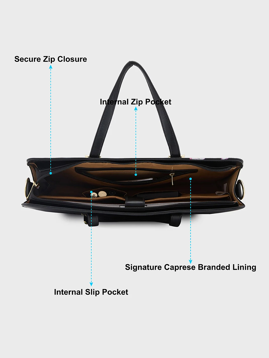 Caprese Shanaya Large Black Printed Laptop Bag - Image 7