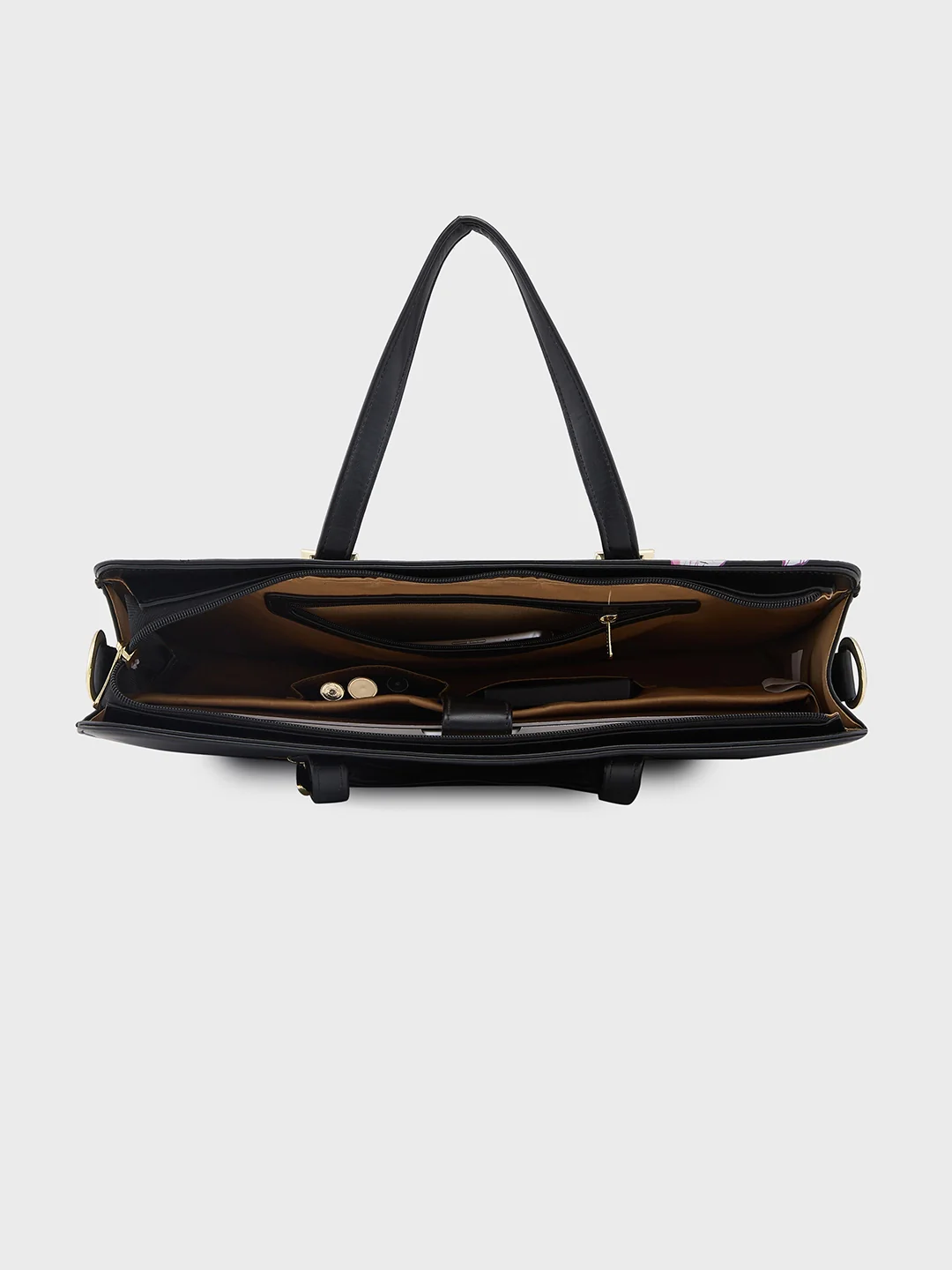 Caprese Shanaya Large Black Printed Laptop Bag - Image 8