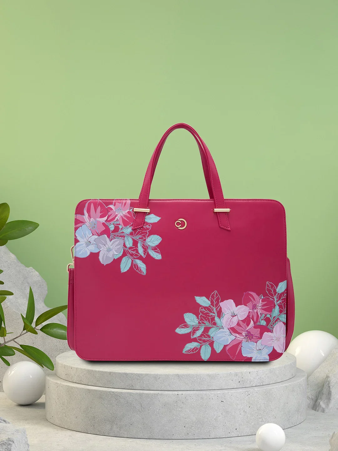 Caprese Shanaya Printed Large Burgundy Laptop Bag - Image 2