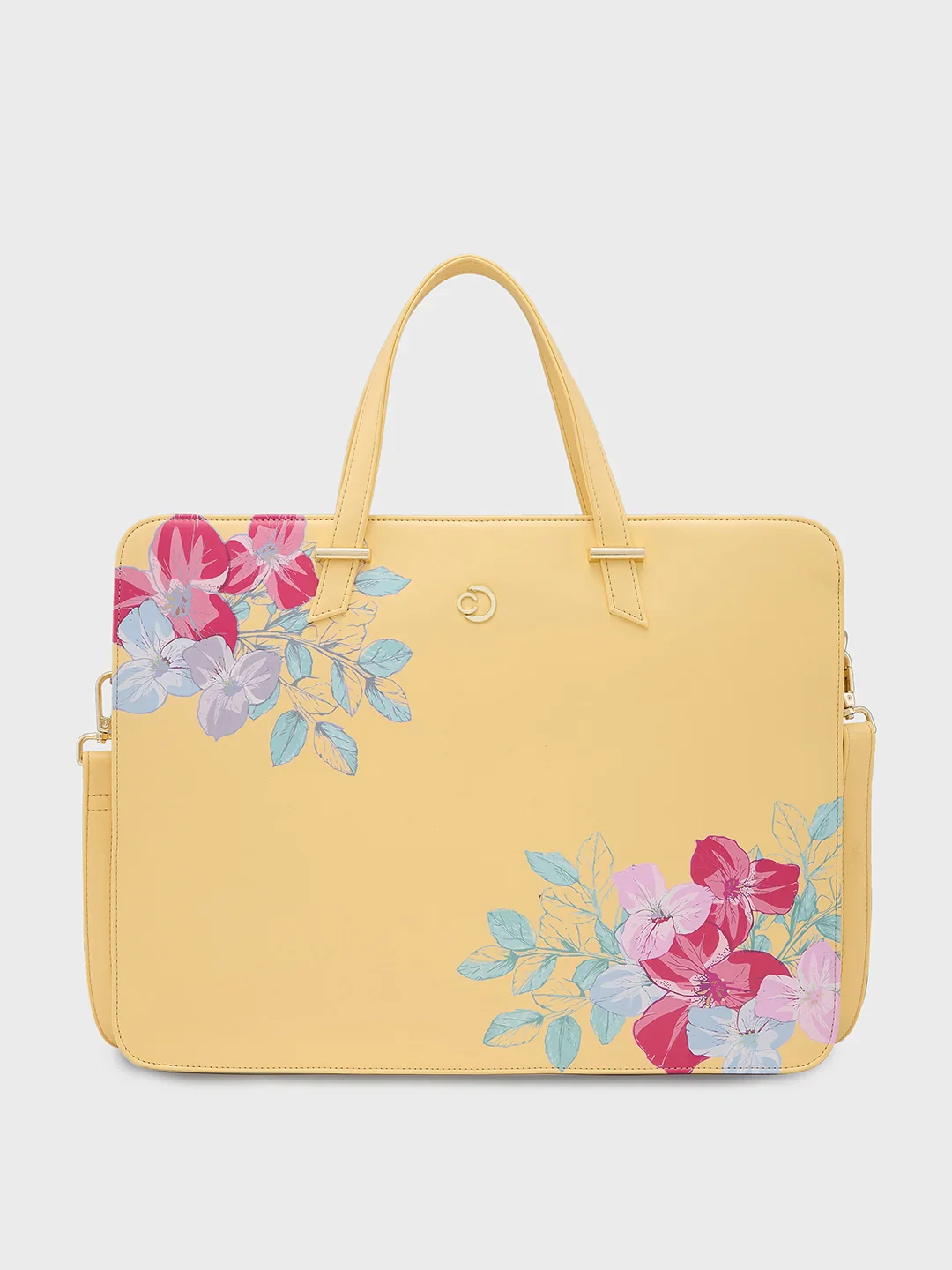 Caprese Shanaya Large Yellow Printed Laptop Bag