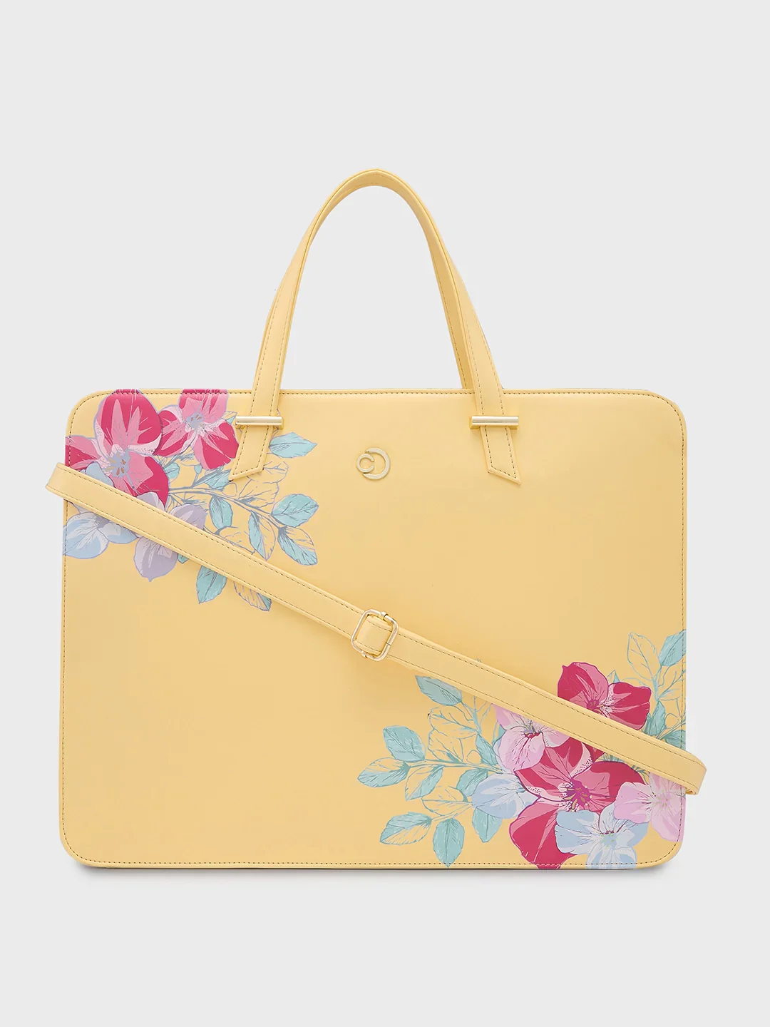 Caprese Shanaya Large Yellow Printed Laptop Bag - Image 14