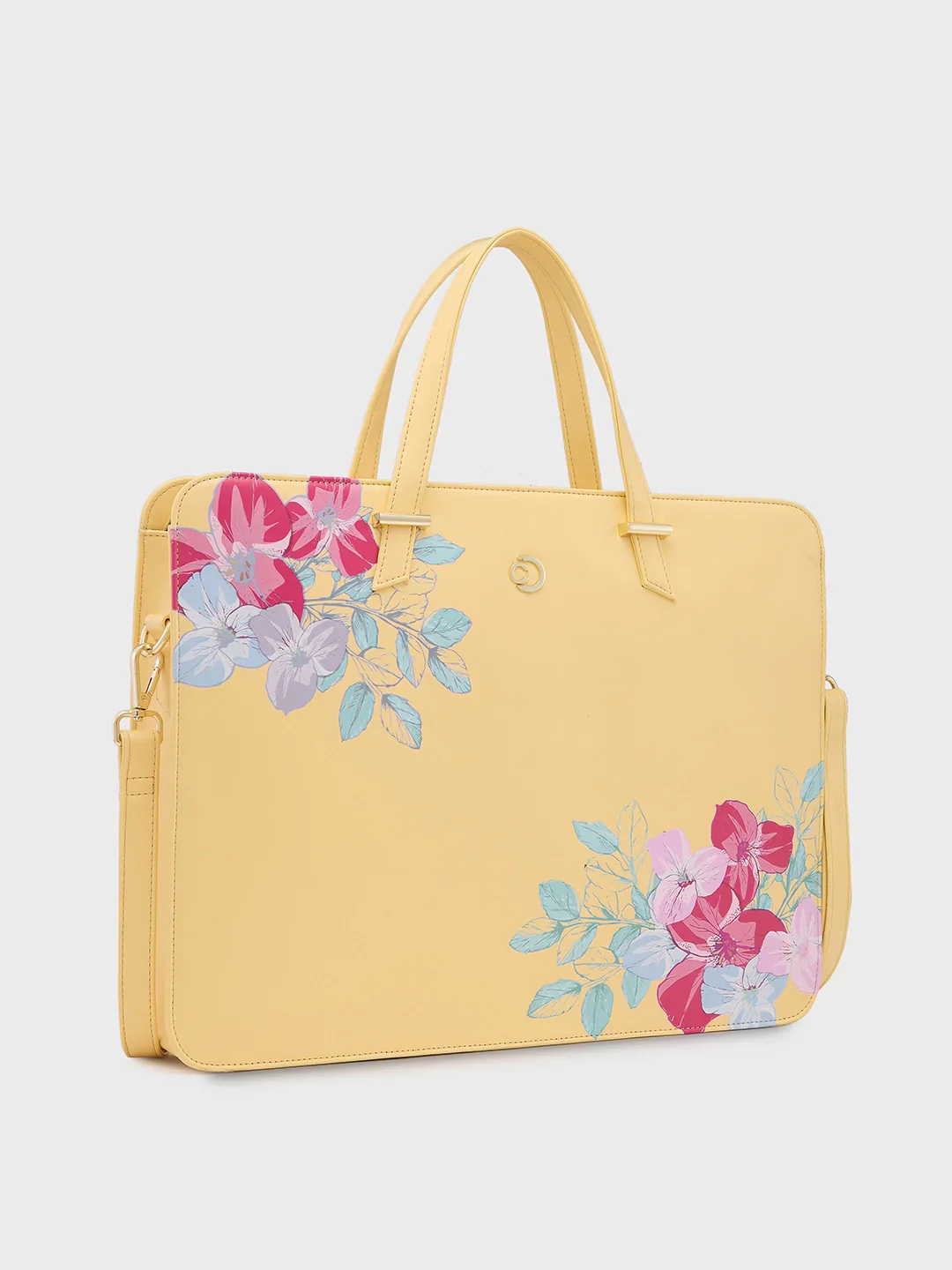 Caprese Shanaya Large Yellow Printed Laptop Bag - Image 4