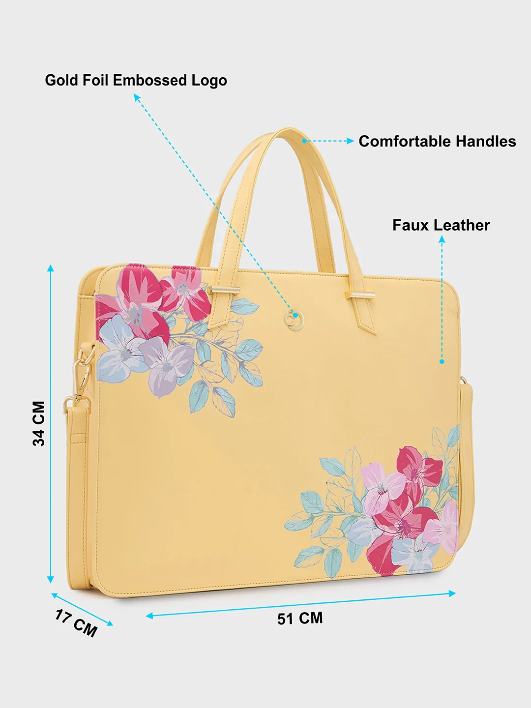 Caprese Shanaya Large Yellow Printed Laptop Bag - Image 6