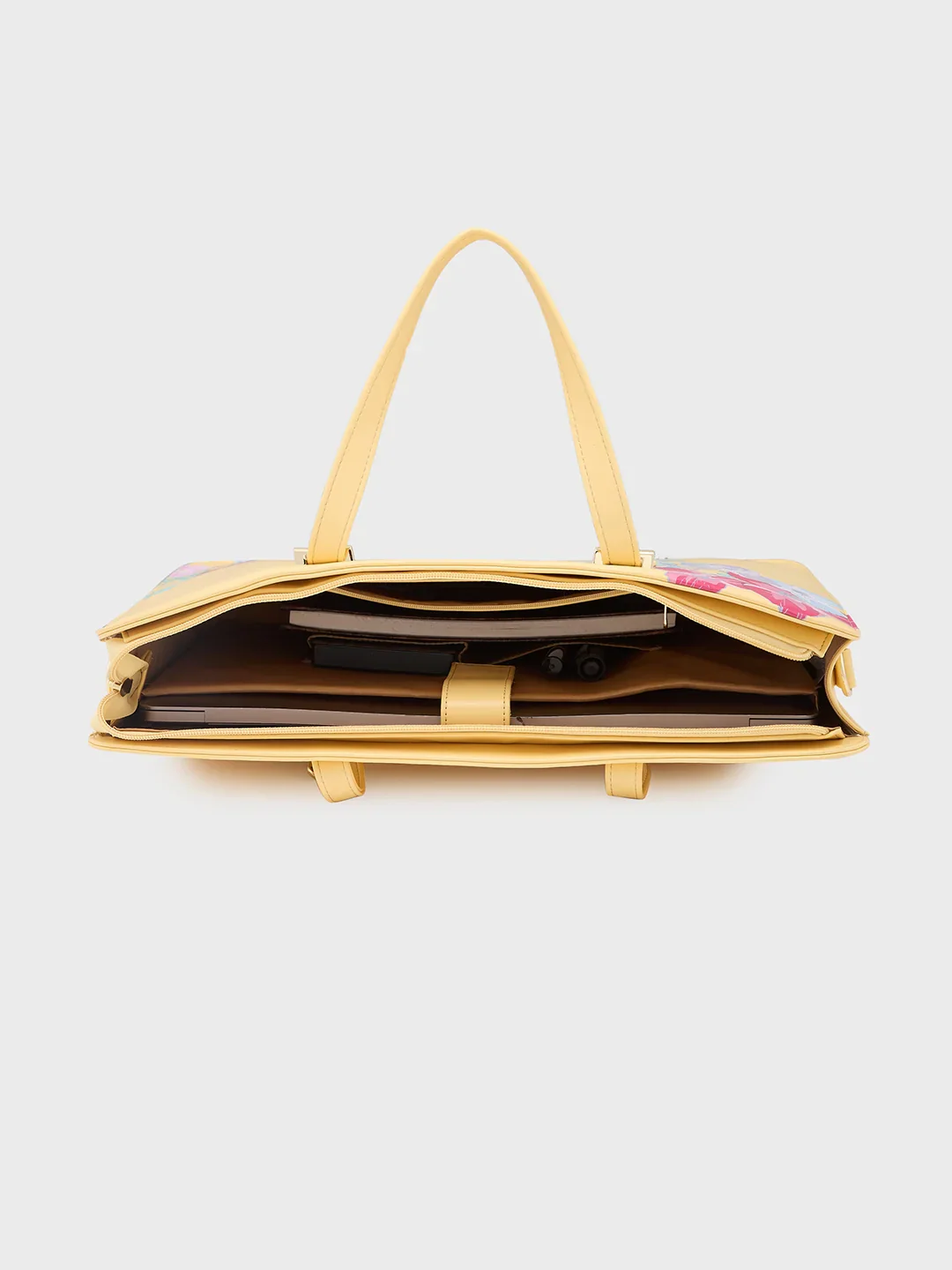 Caprese Shanaya Large Yellow Printed Laptop Bag - Image 8