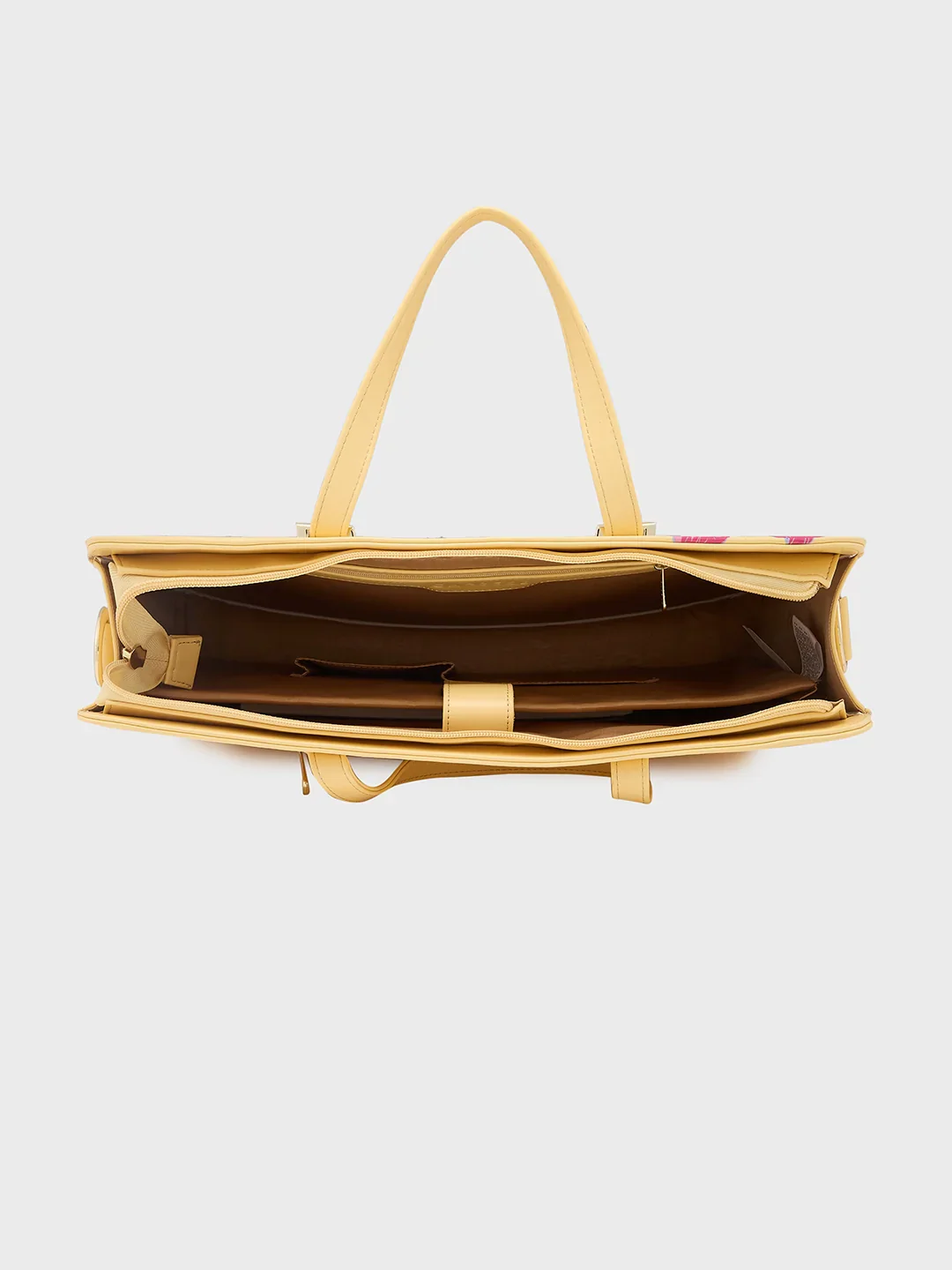 Caprese Shanaya Large Yellow Printed Laptop Bag - Image 9