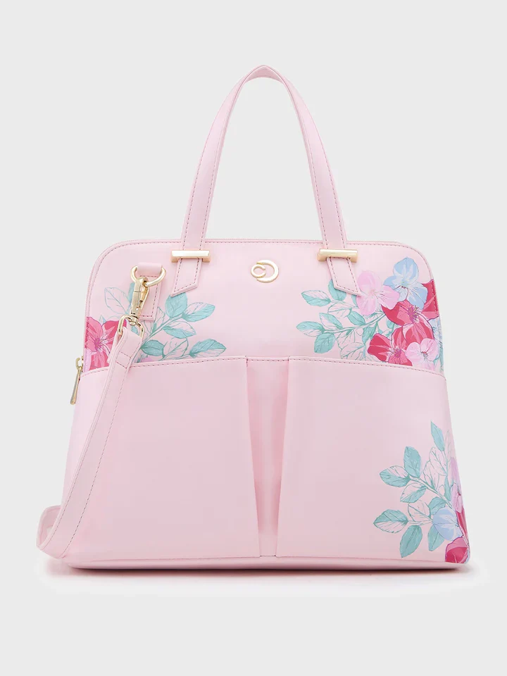 Caprese Shanaya Medium Printed Pink Satchel Bag