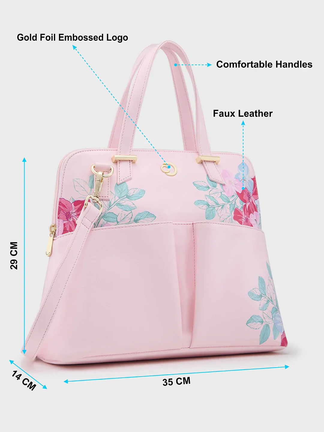 Caprese Shanaya Medium Printed Pink Satchel Bag - Image 10
